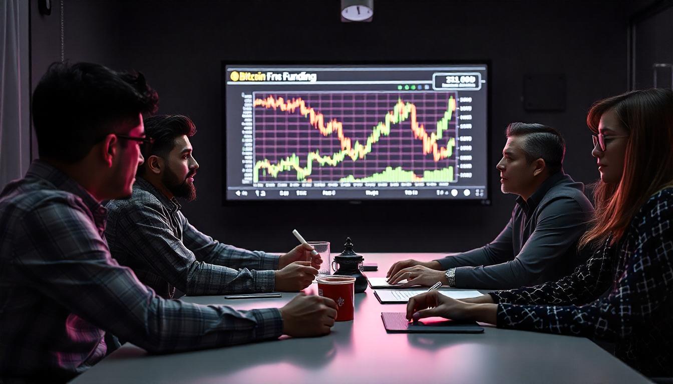 Bitcoin funding rates momentarily fell below zero, a pattern that Van Straten links to marking local bottoms.
