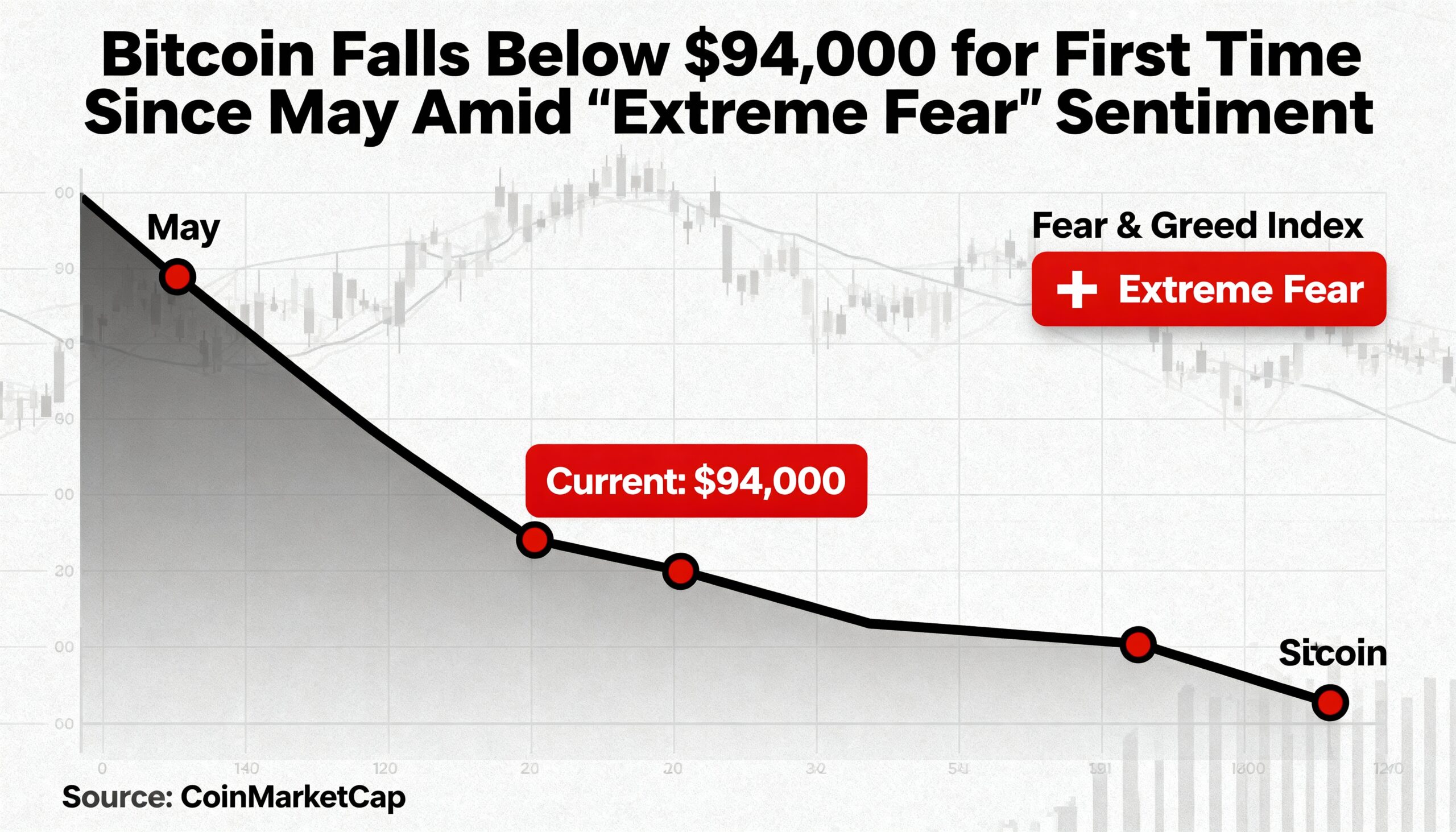 Bitcoin Slides Under $94K for the First Time Since May as ‘Extreme Fear’ Grips the Market