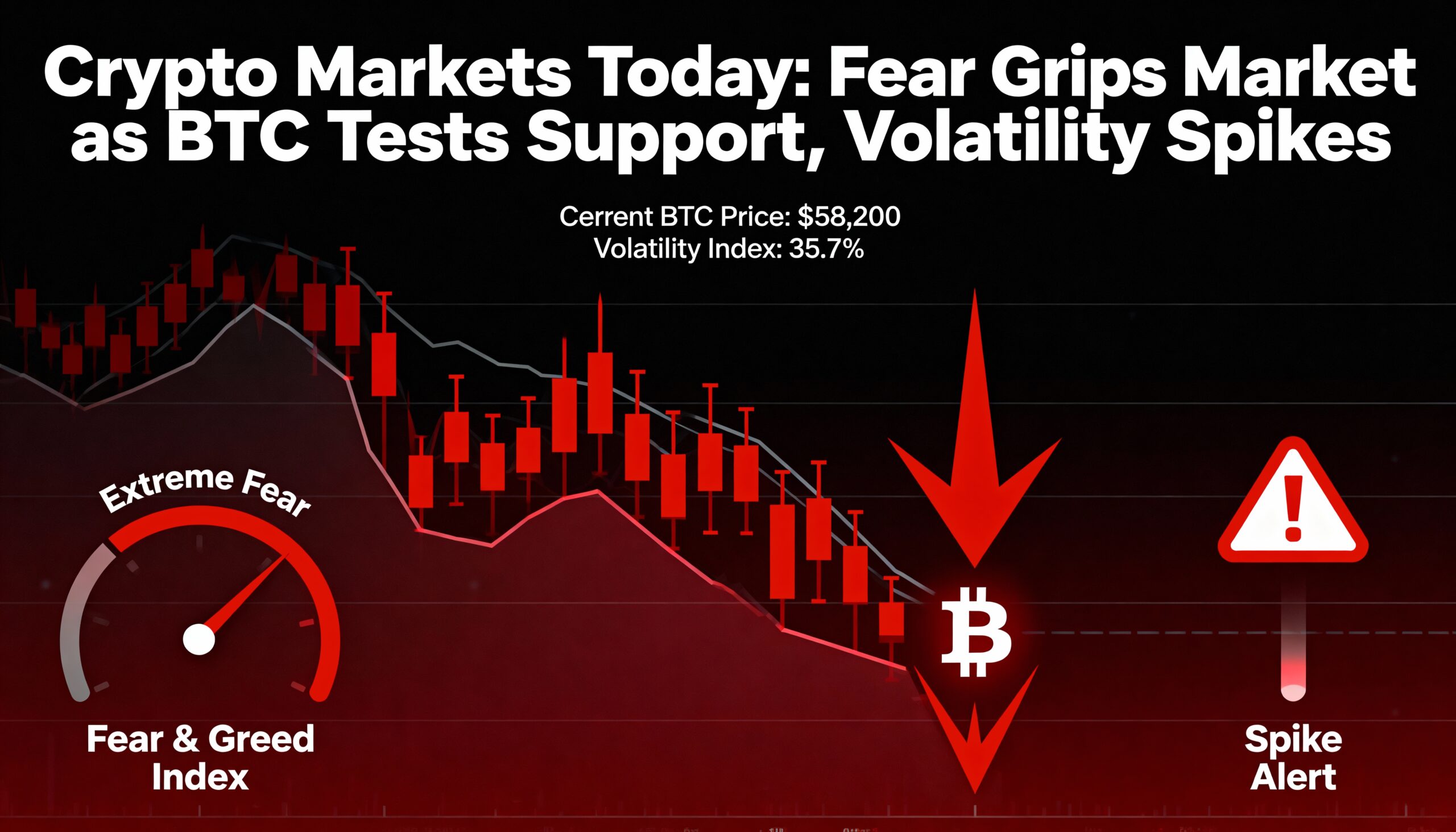 Crypto Markets Today: Bitcoin Tests Key Support as Fear and Volatility Surge