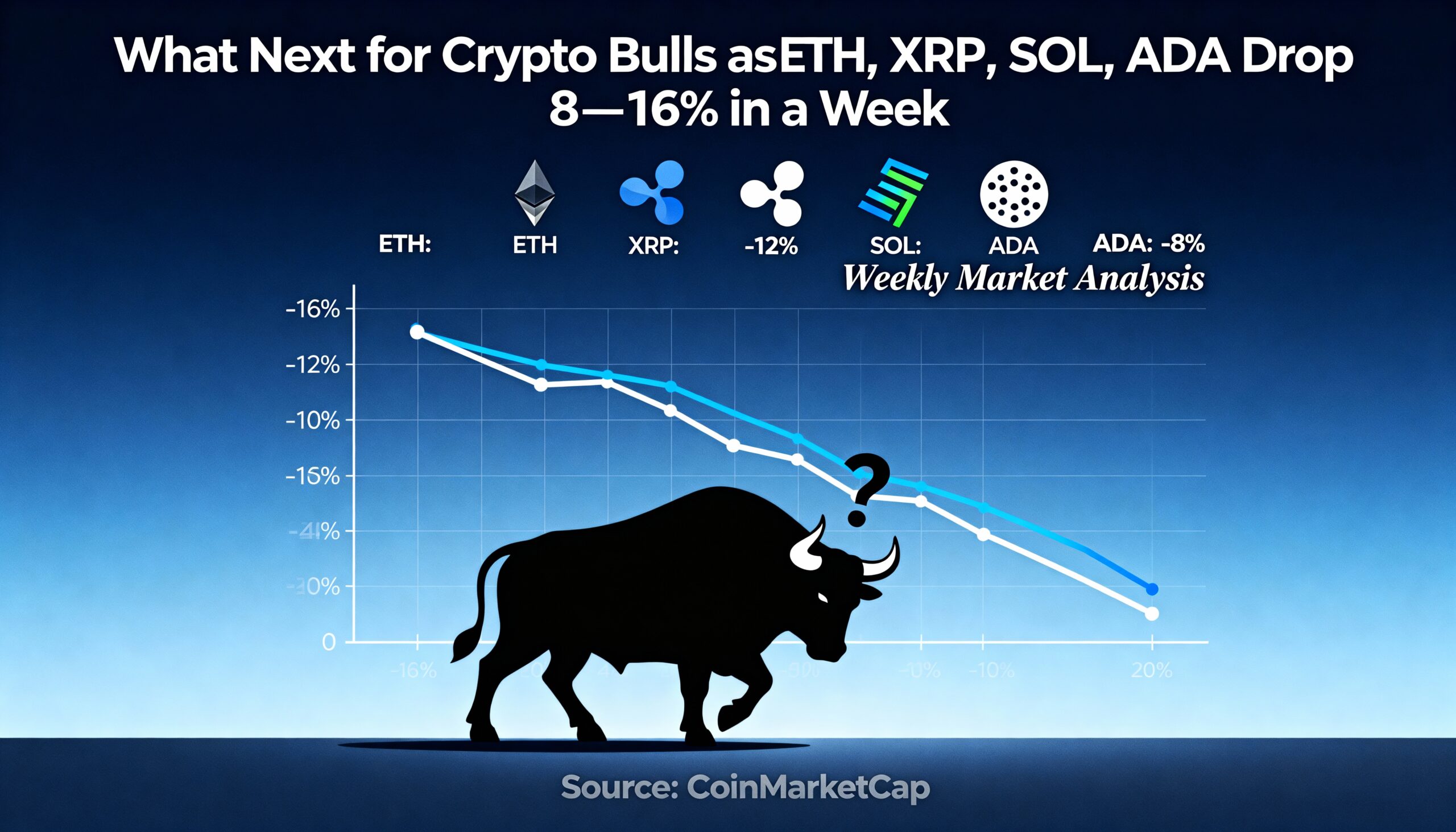 Crypto Bulls on Edge as ETH, XRP, SOL and ADA Slide 8–16% in Weekly Drop