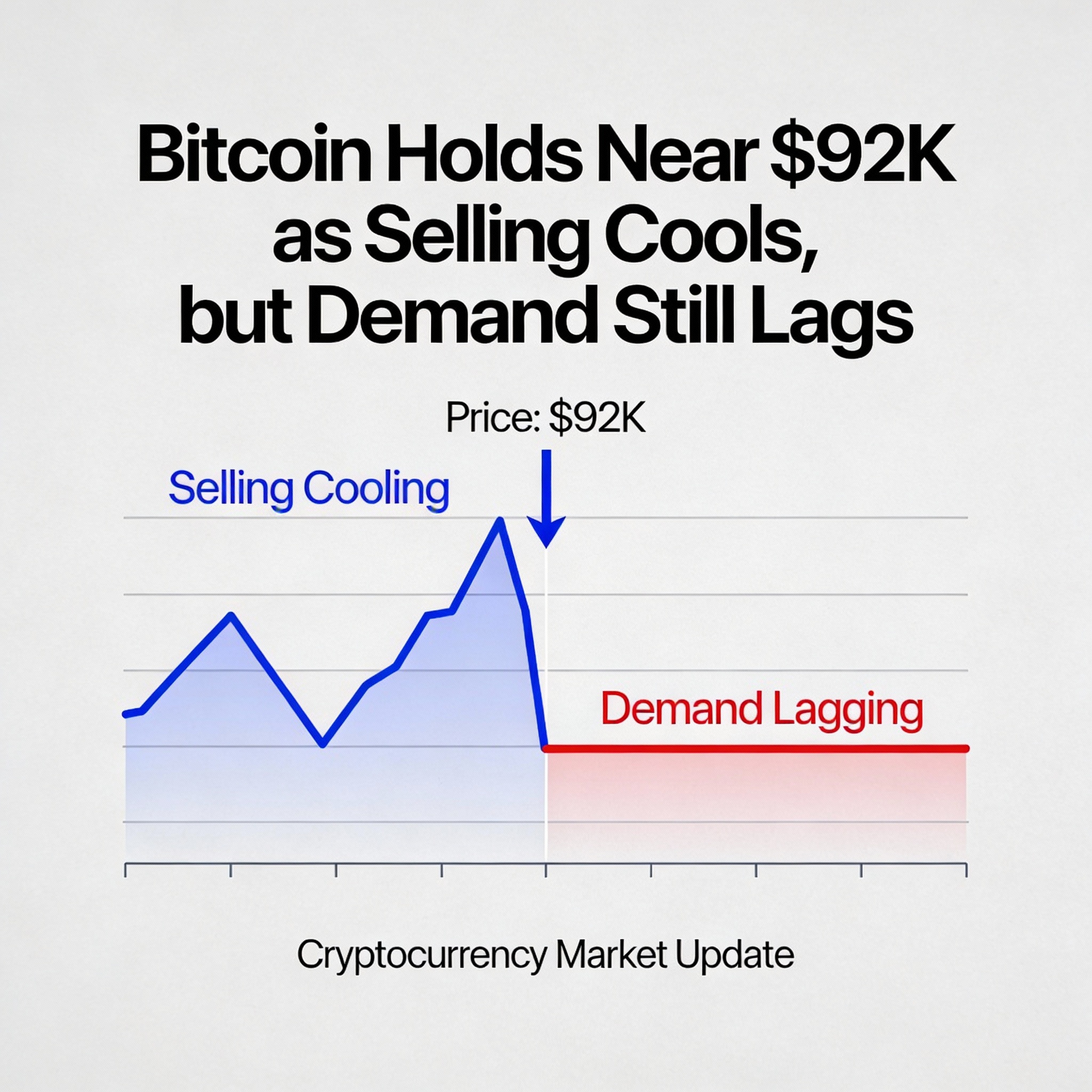 Bitcoin Stabilizes Around $92K as Selling Eases, Yet Buying Pressure Remains Weak