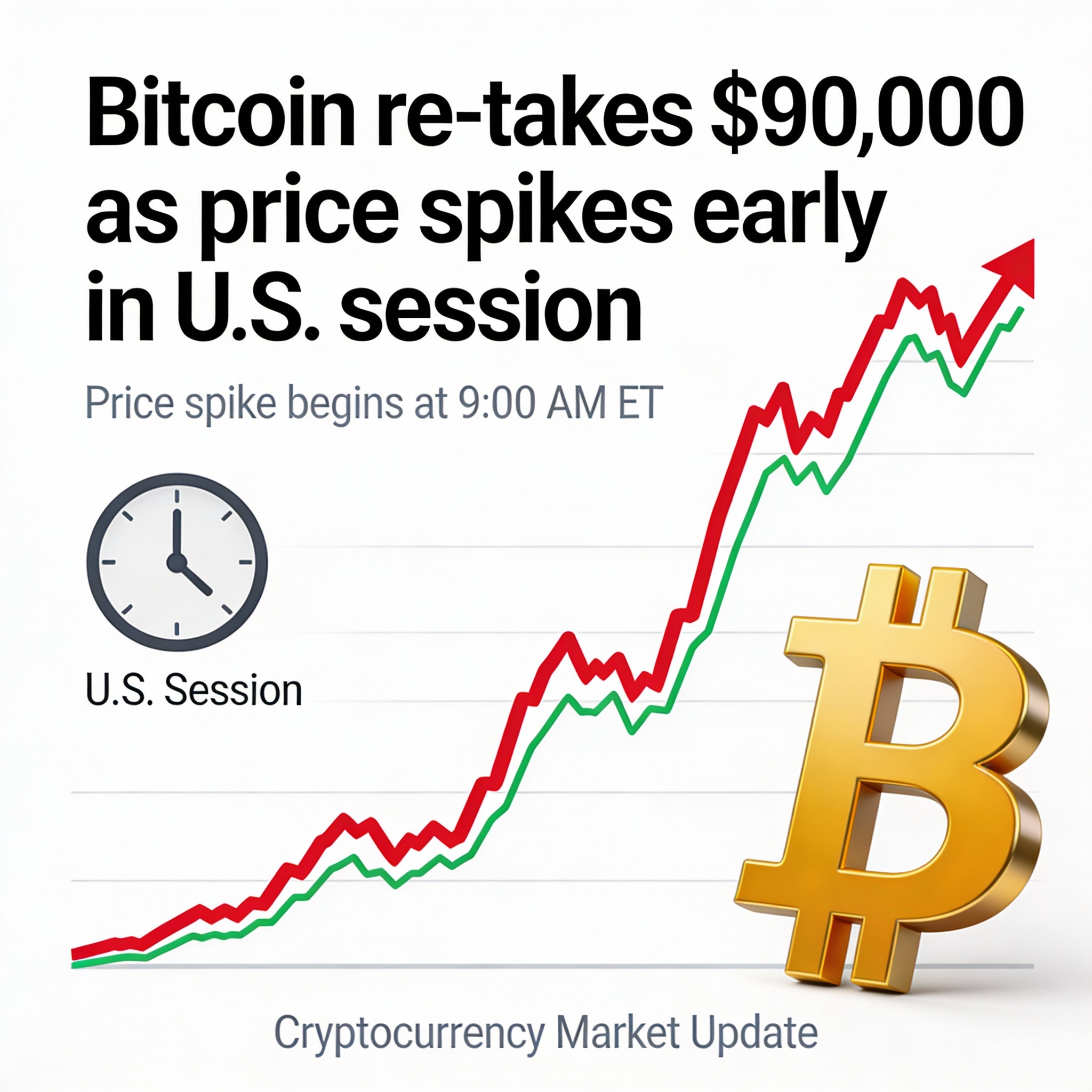 Bitcoin climbs back above $90,000 as early U.S. session sees sharp gains.