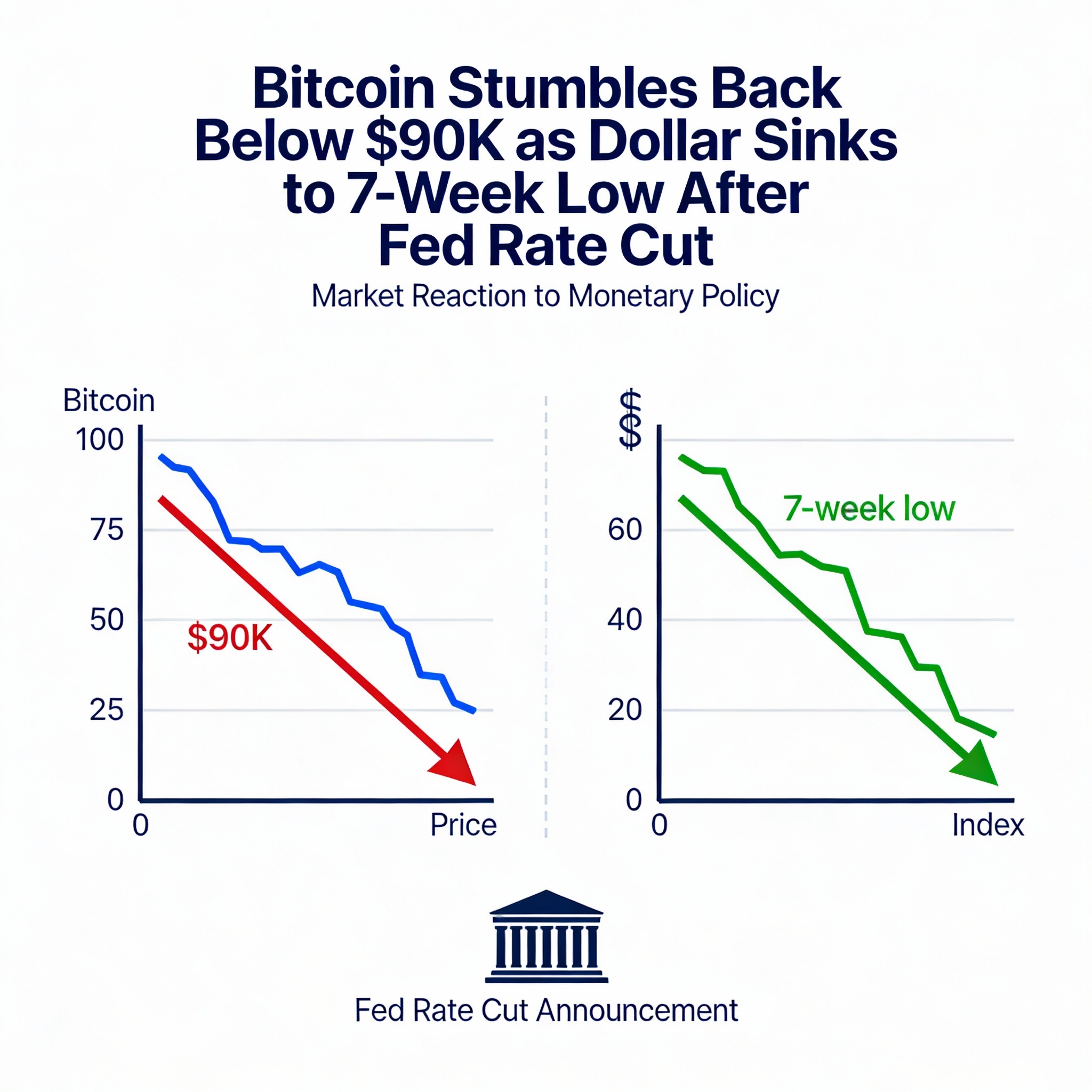 Bitcoin Slips Below $90K as Dollar Hits Seven-Week Low Following Fed Rate Cut