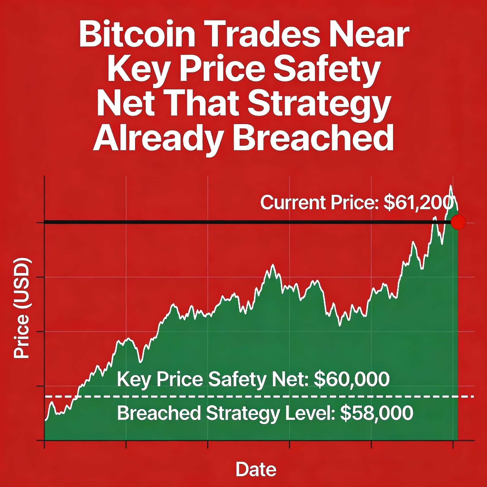 Bitcoin hovers near critical support level previously breached by Strategy.