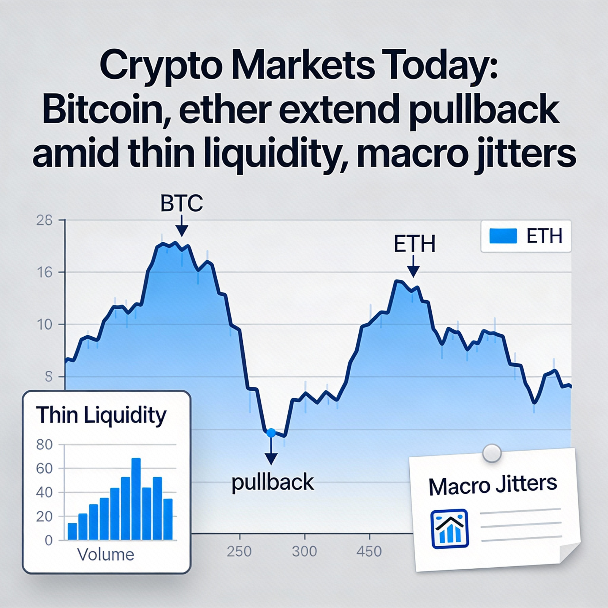 Crypto Markets Update: Bitcoin and ether continue to retreat as liquidity thins and macro uncertainty rises.