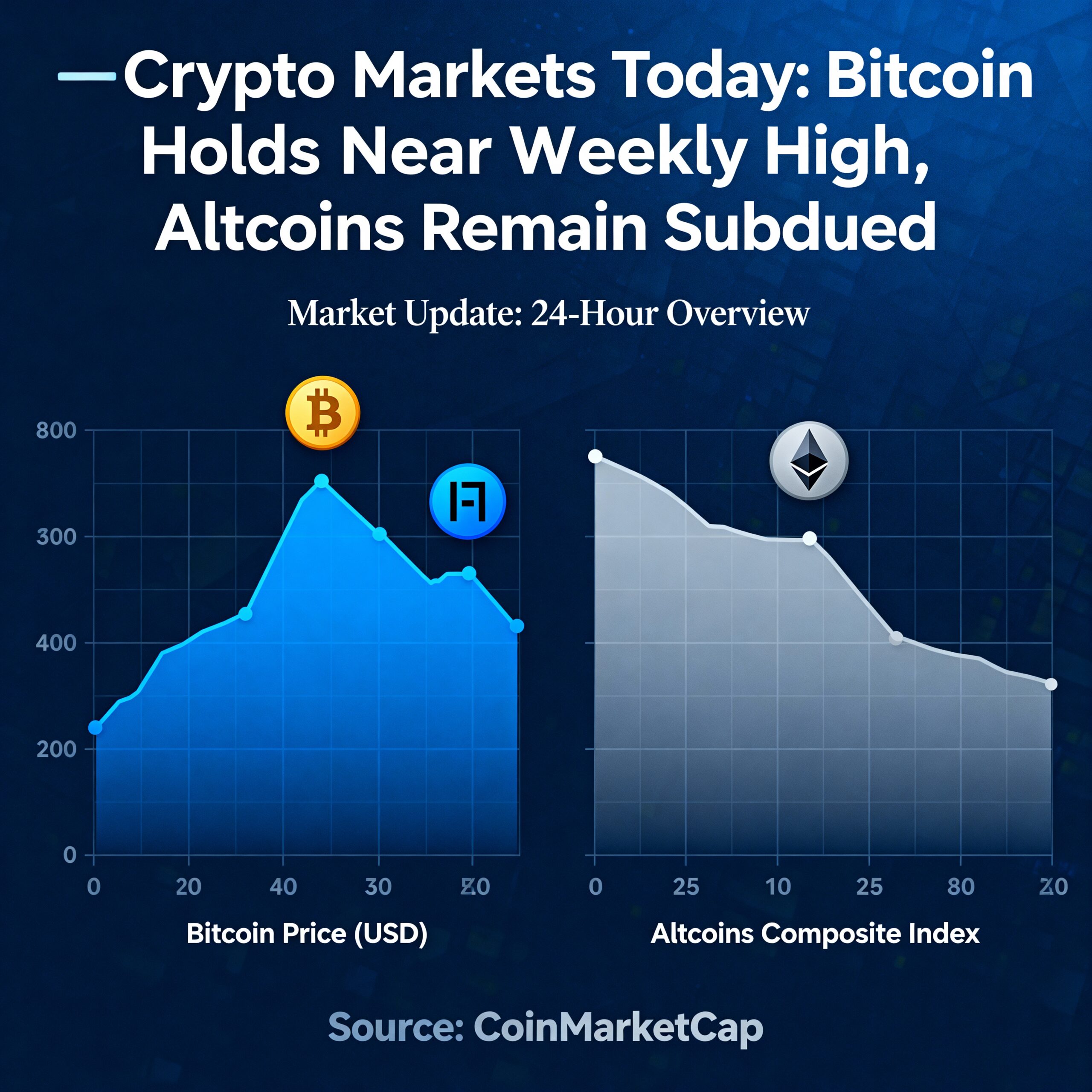 Crypto Markets Update: Bitcoin Steady Near Weekly High, Altcoins Struggle to Gain