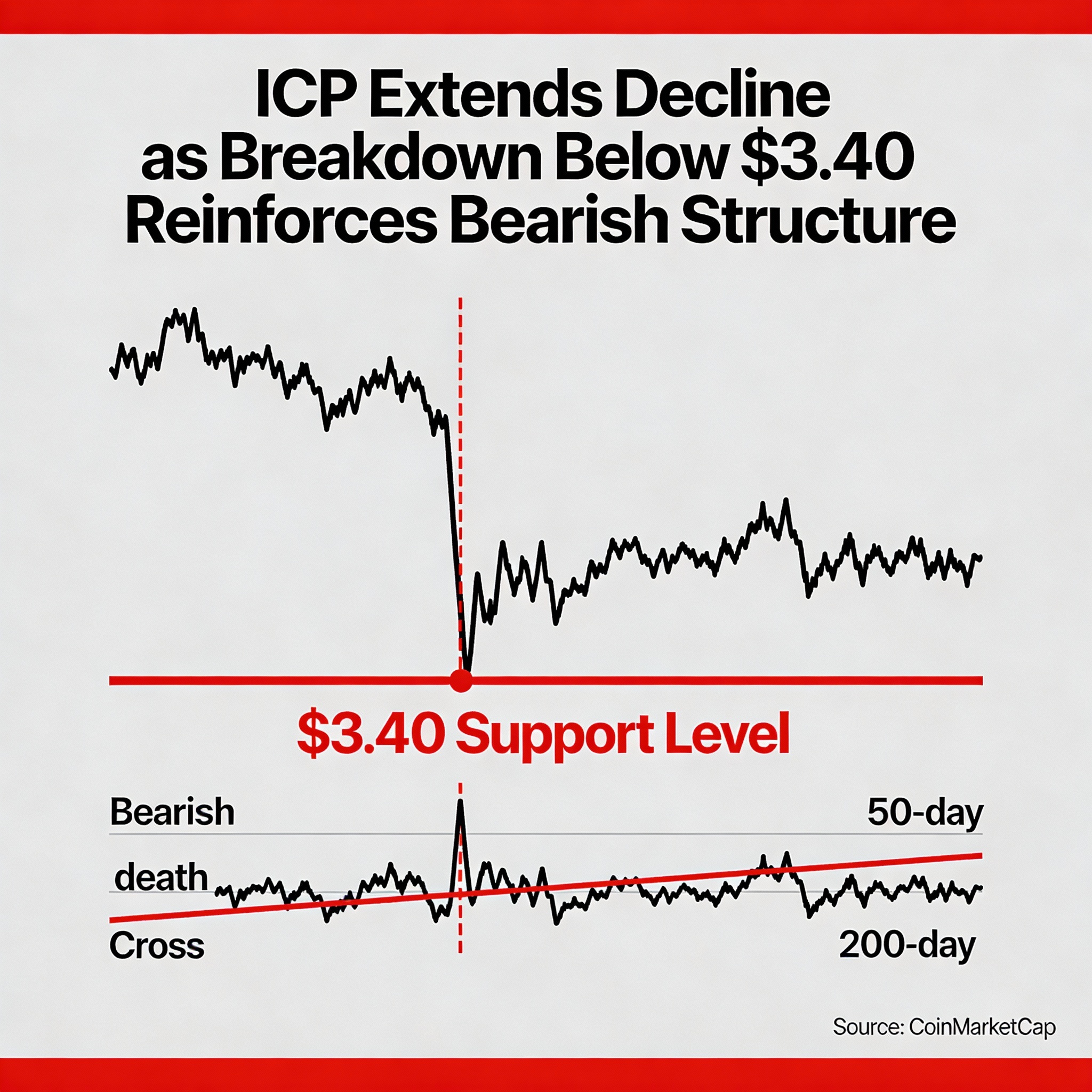 ICP Continues to Slide as Break Below $3.40 Confirms Bearish Trend