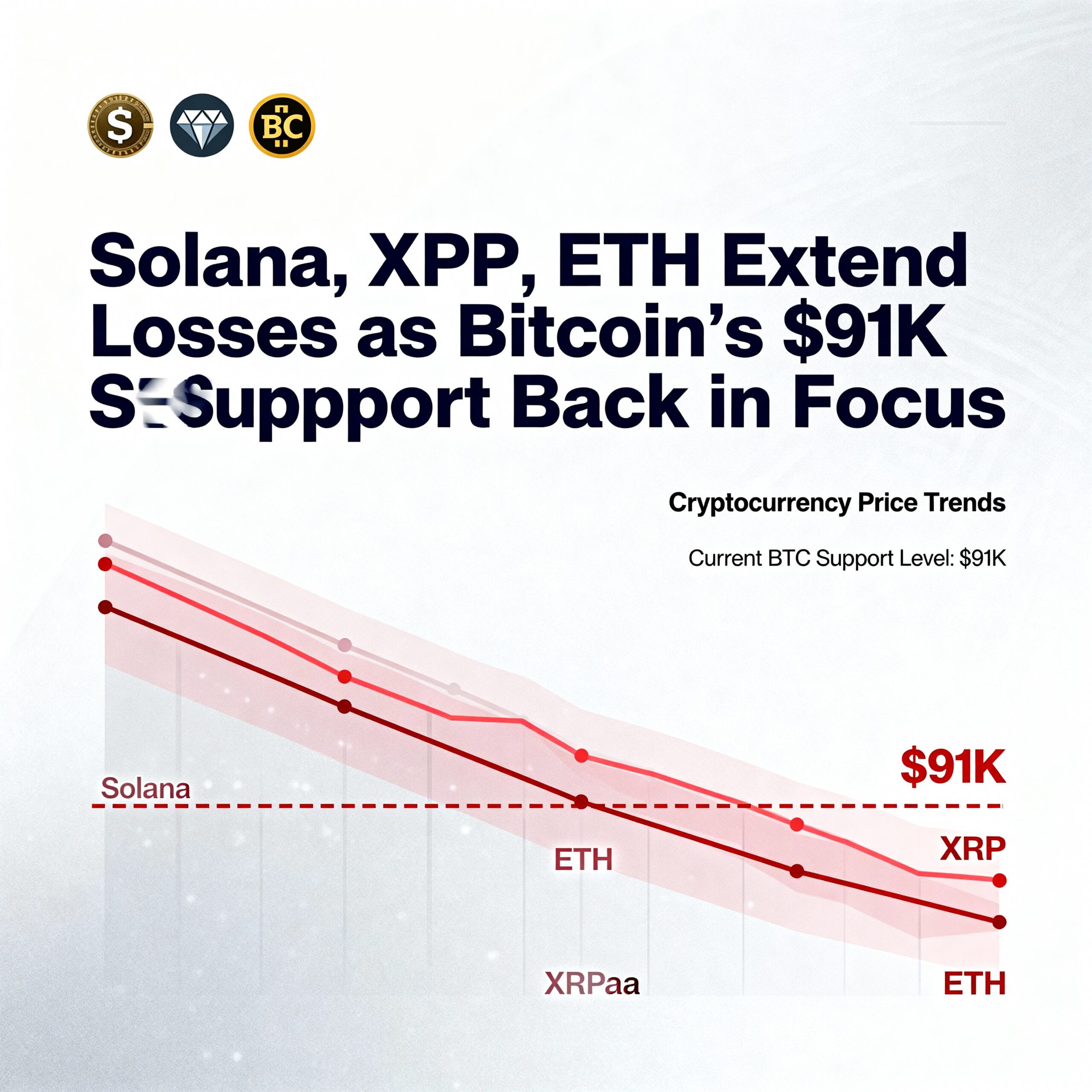 Solana, XRP, ETH Slide Further as Bitcoin’s $91K Support Level Draws Renewed Attention