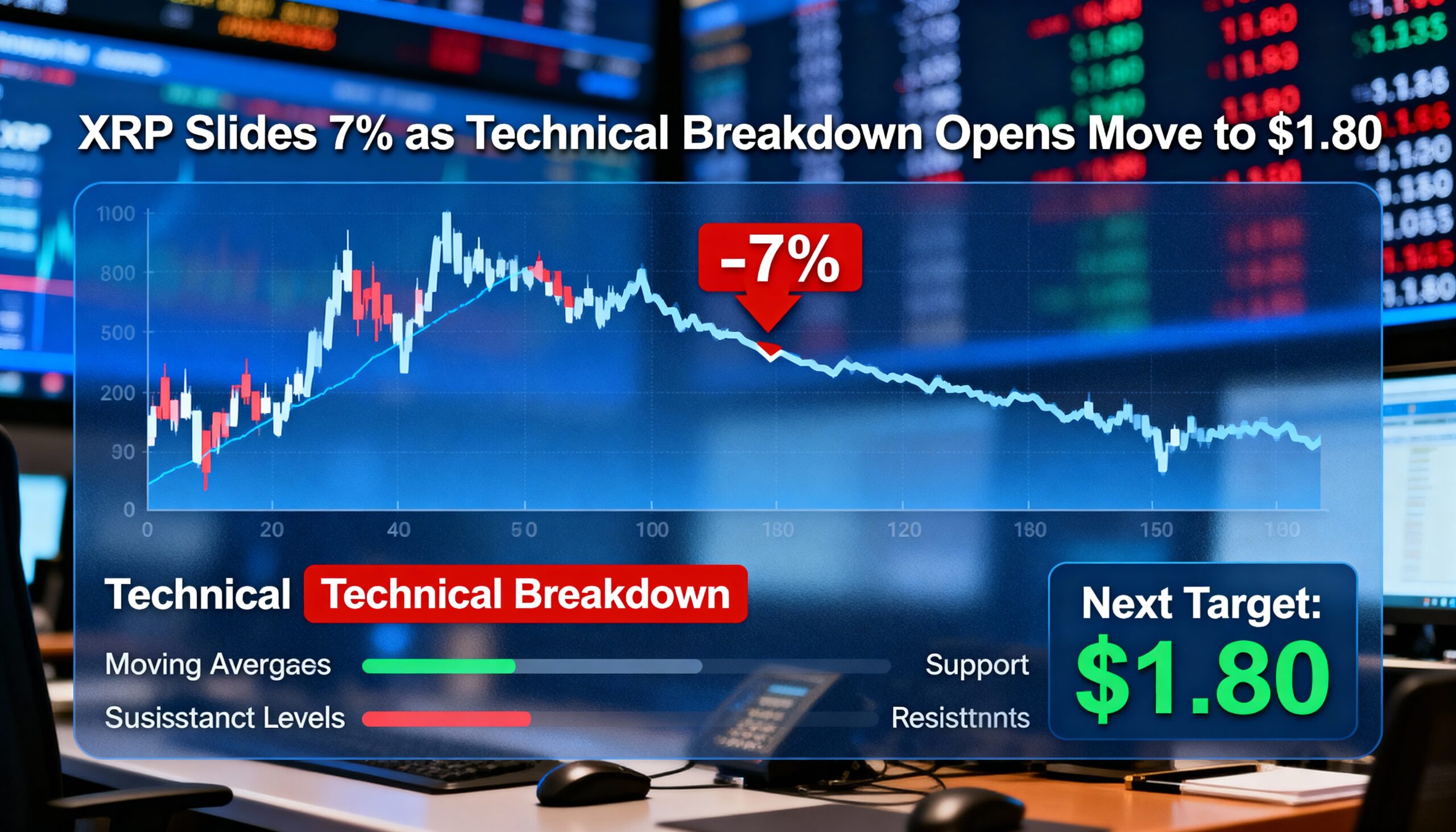 XRP Falls 7% Following Technical Breakdown, Eyeing $1.80