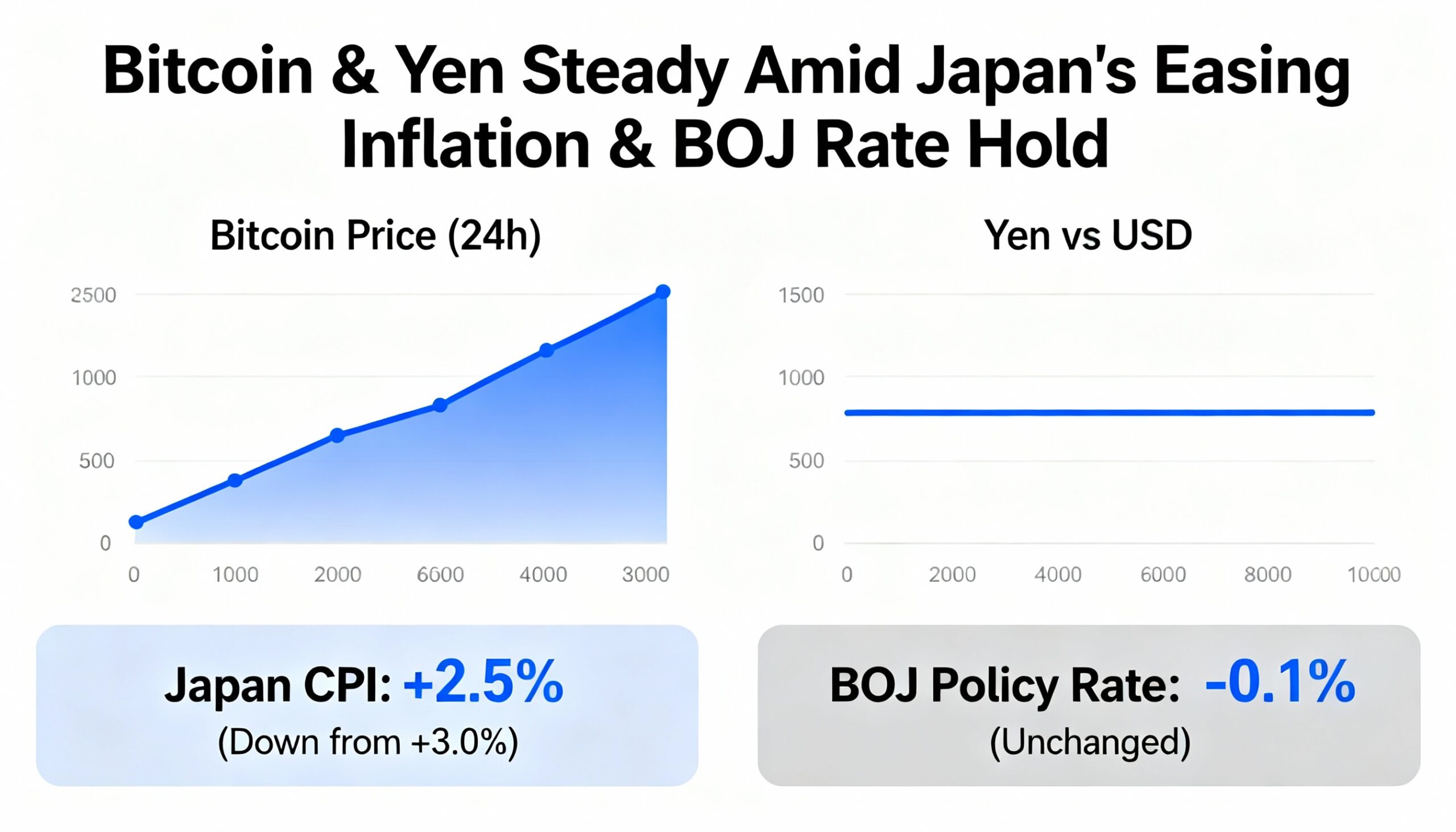 With inflation easing in Japan and the BOJ leaving rates steady, Bitcoin and the yen show little movement.