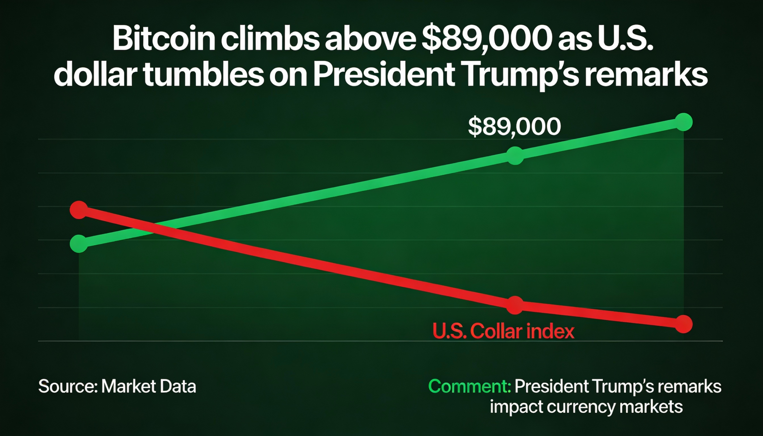 Bitcoin Rises Past $89,000 While Dollar Falls on Trump’s Remarks