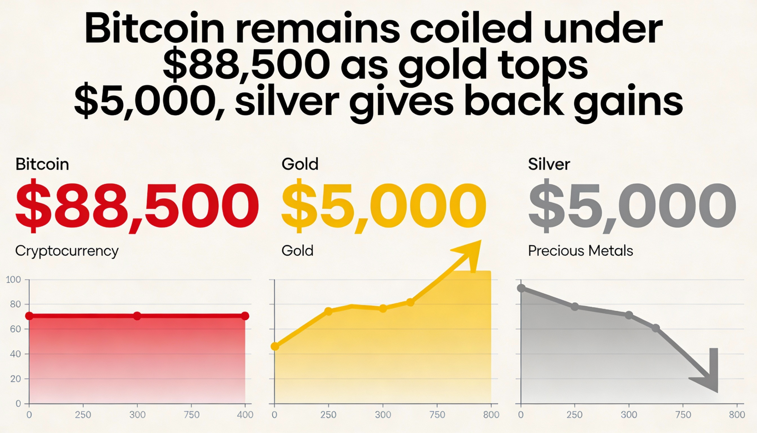 BTC stalls under $88,500 amid gold’s $5,000 milestone and silver pullback