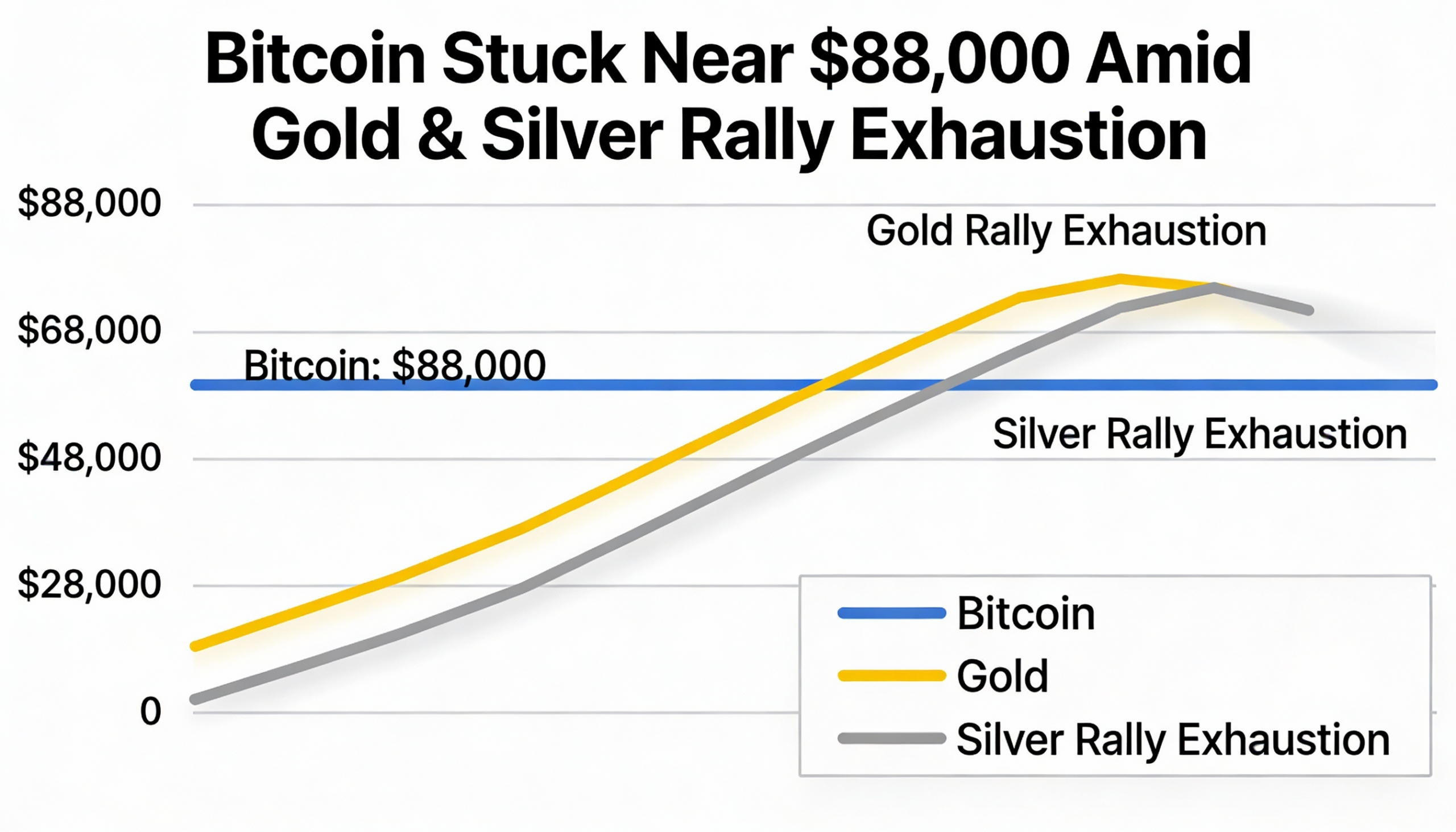 Bitcoin stalls around $88,000 as precious metals’ record rally shows strain