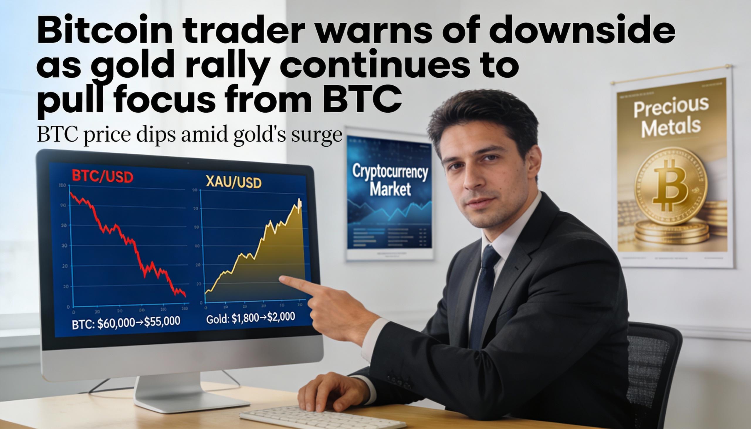 Gold steals the spotlight as bitcoin trader cautions on downside risk