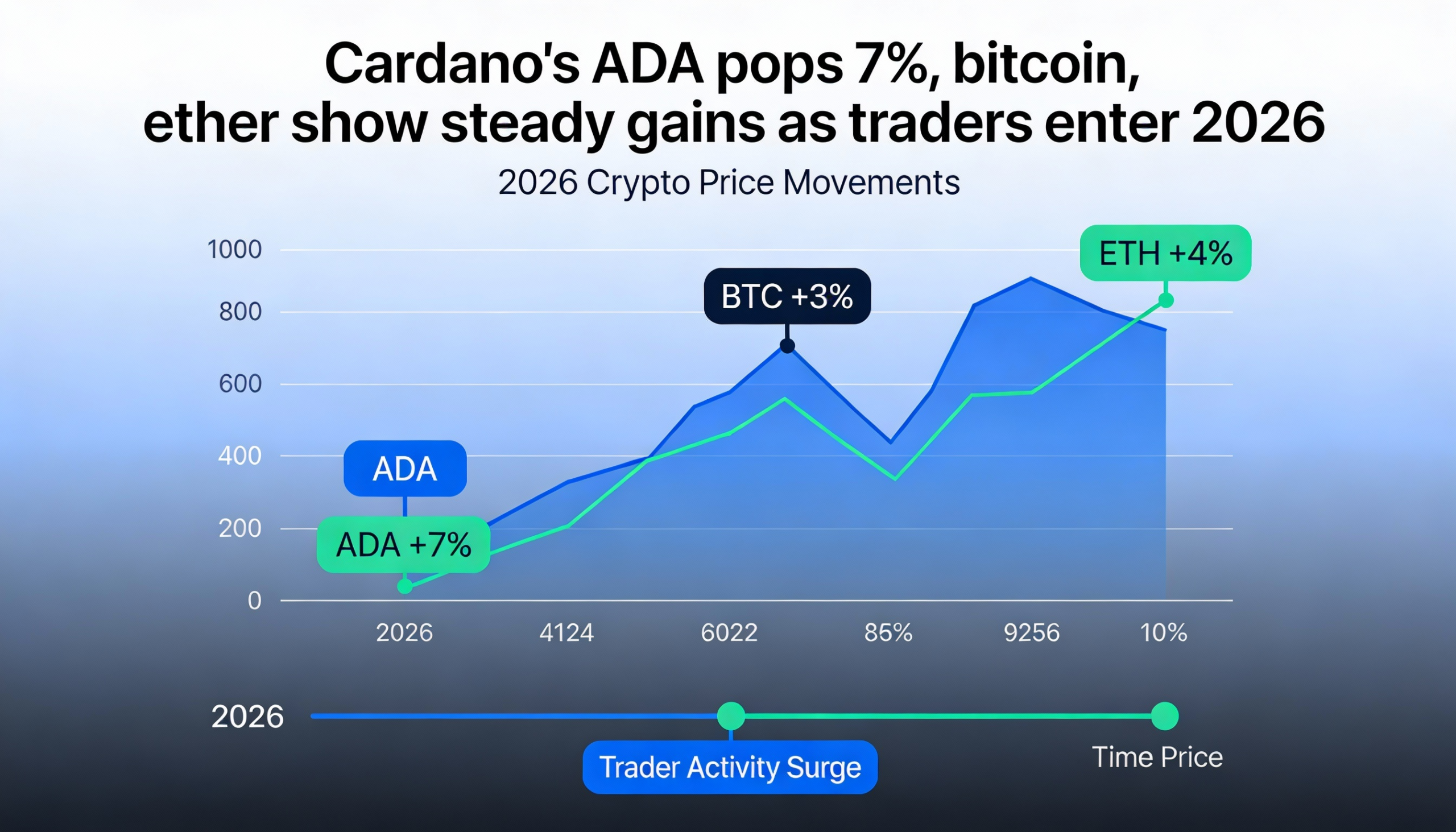 ADA pops 7% amid steady gains for Bitcoin and Ether as the new year’s trading begins.