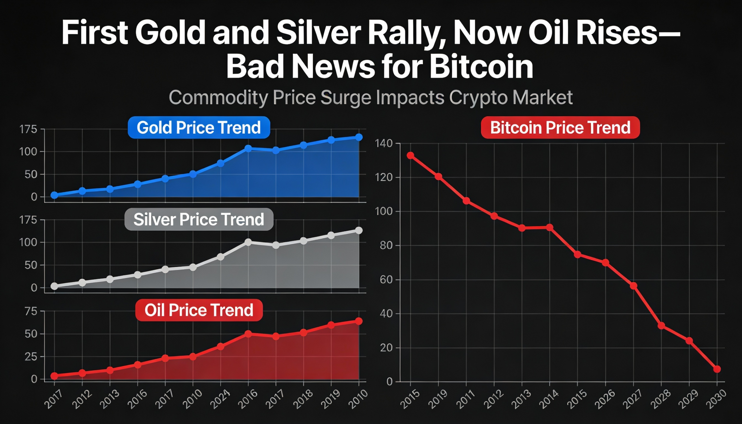 With gold and silver already higher, oil’s rally is the next signal flashing downside risk for bitcoin.