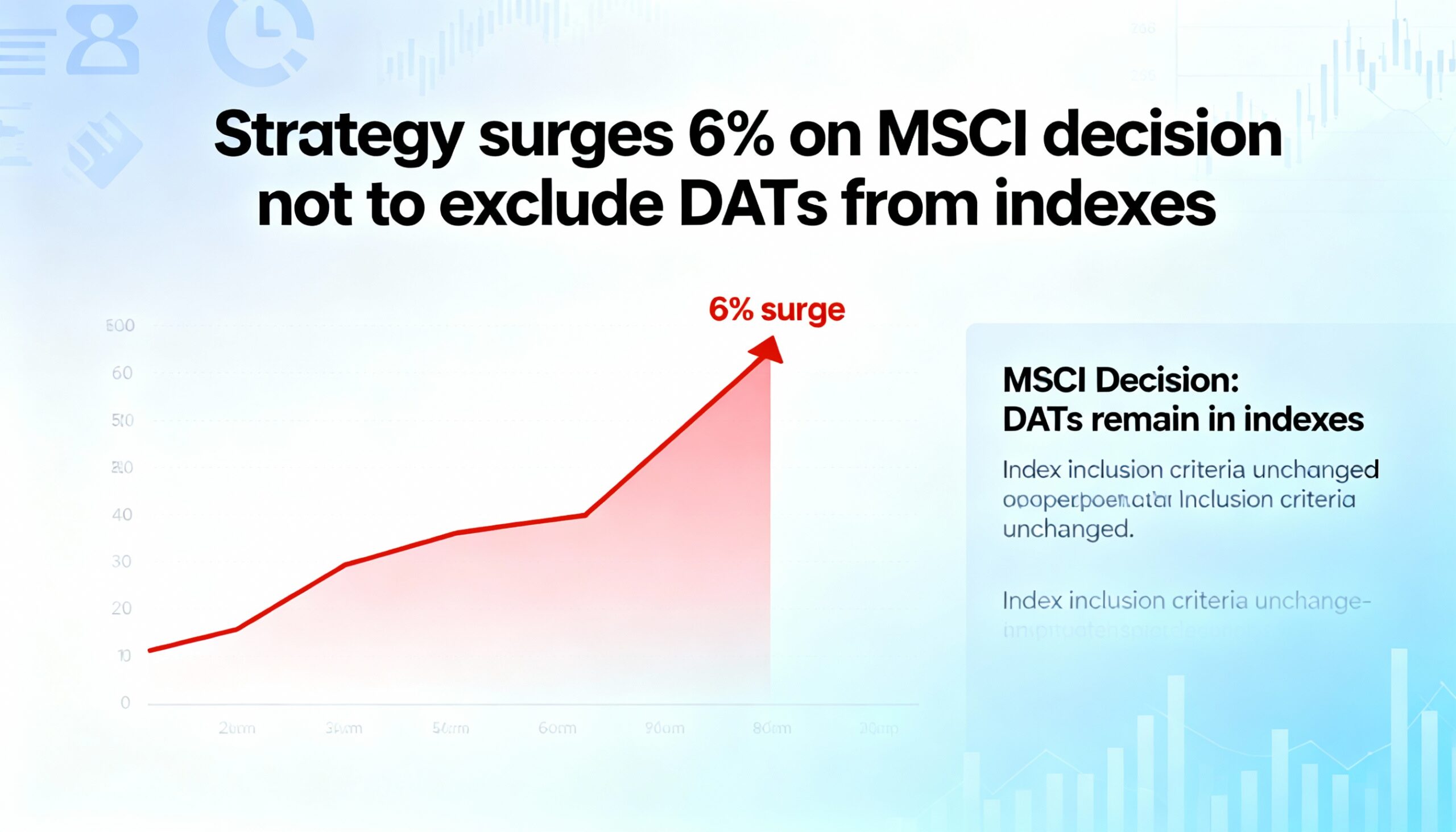 Following MSCI’s decision to keep DATs in its indexes, Strategy climbs 6%.