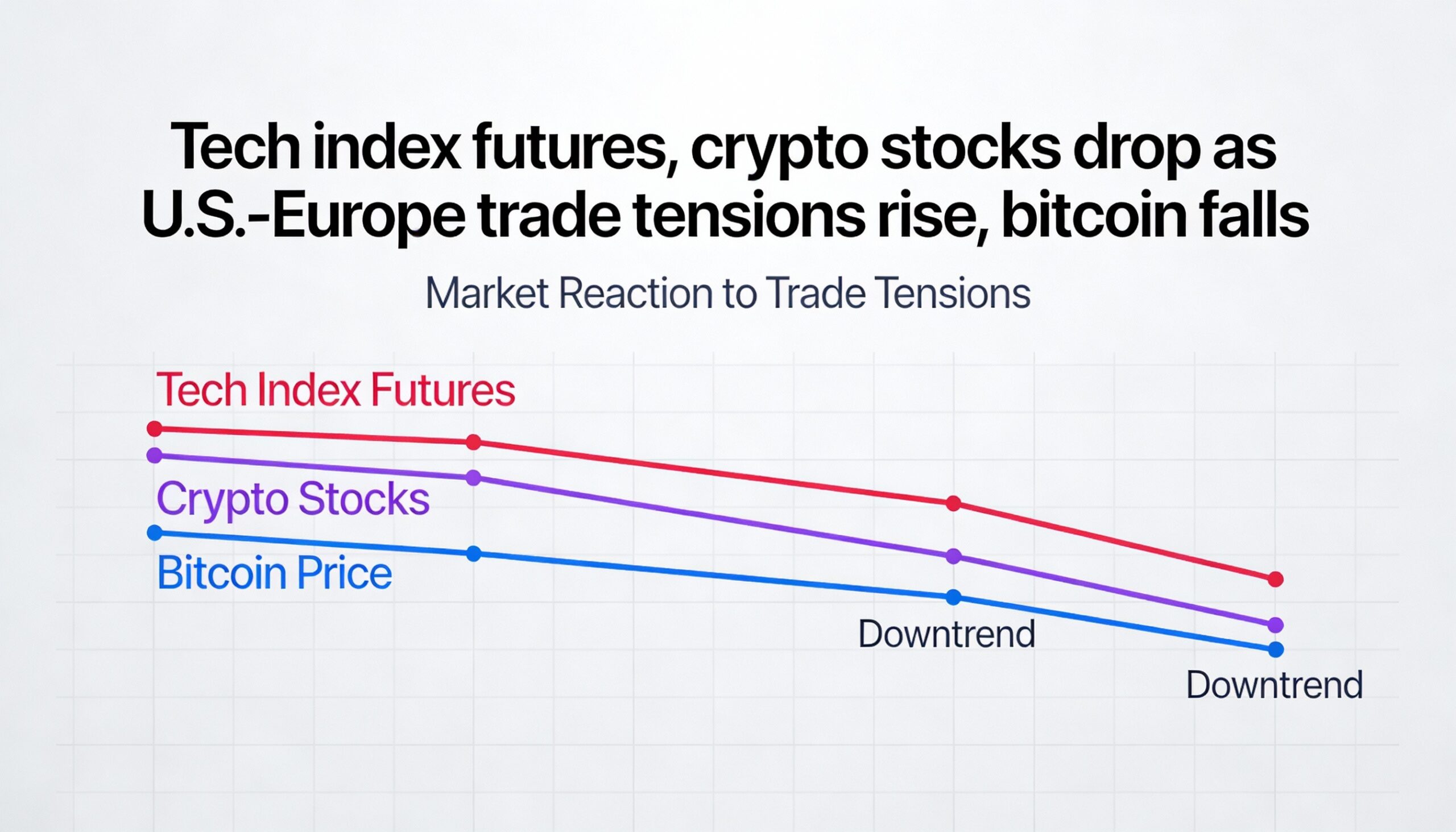 Bitcoin retreats as tech index futures and crypto stocks decline on renewed U.S.-Europe trade concerns.