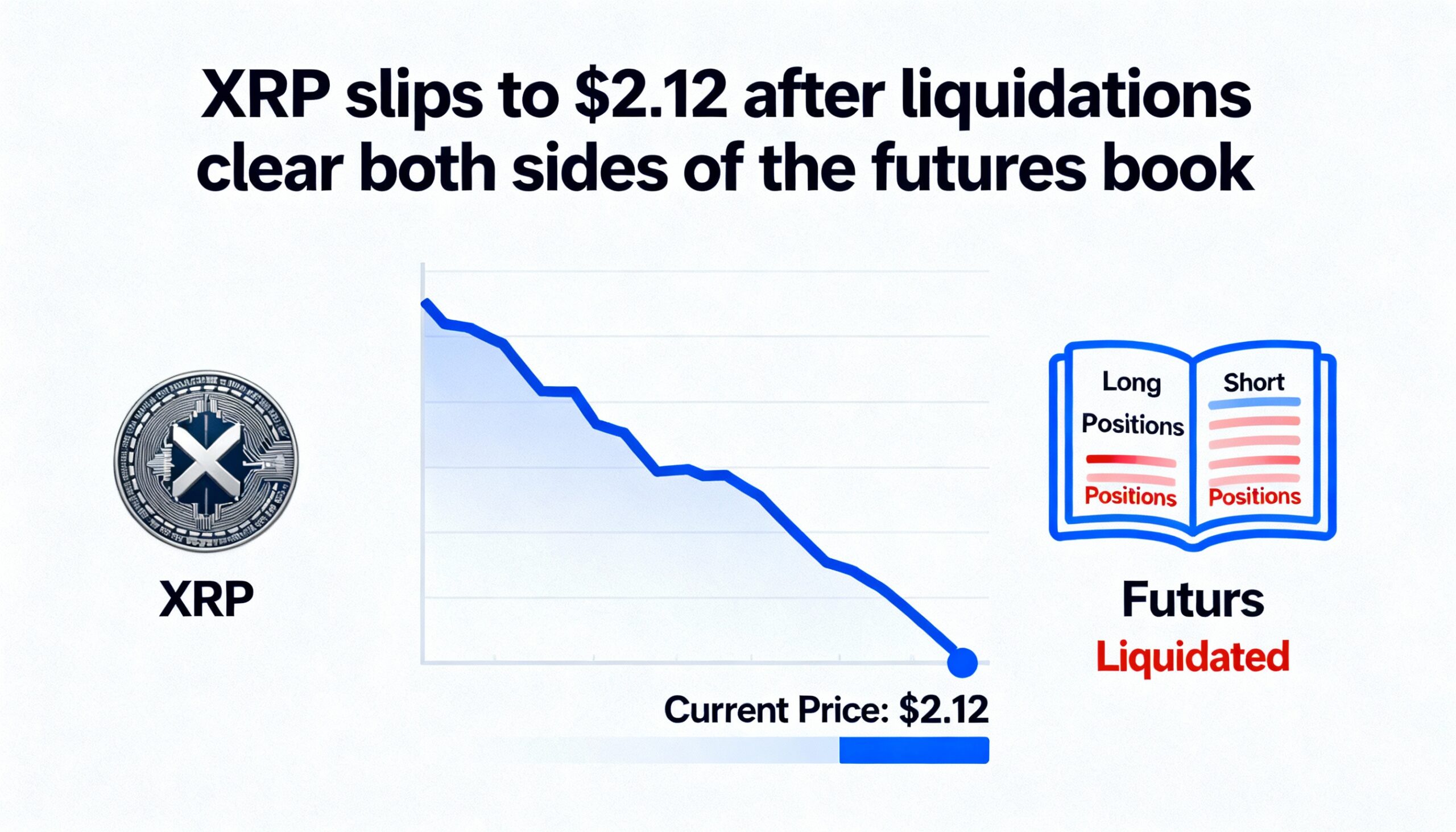 XRP retreats to $2.12 as futures liquidations hit both long and short traders.