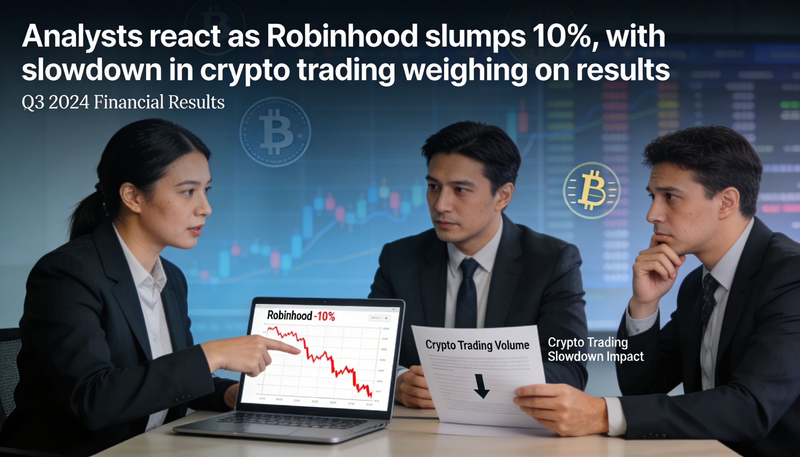 Robinhood sinks 10% as a slowdown in cryptocurrency trading dents performance, analysts say.