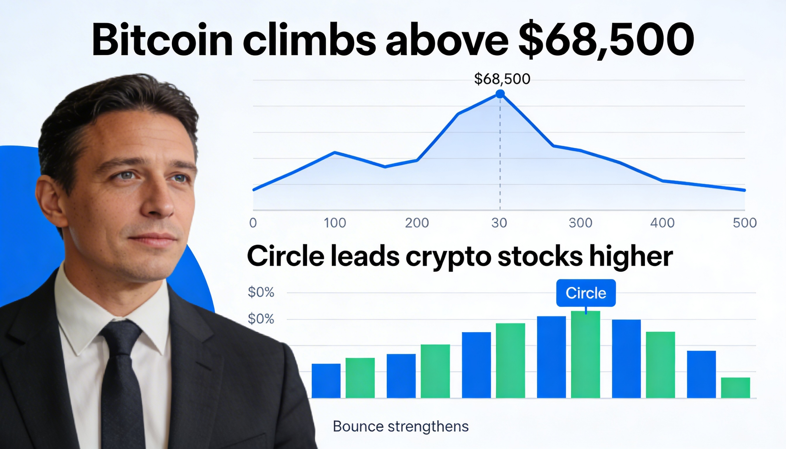 Bitcoin breaks through $68,500 in a strengthening upswing, as Circle heads a broader rally in crypto stocks