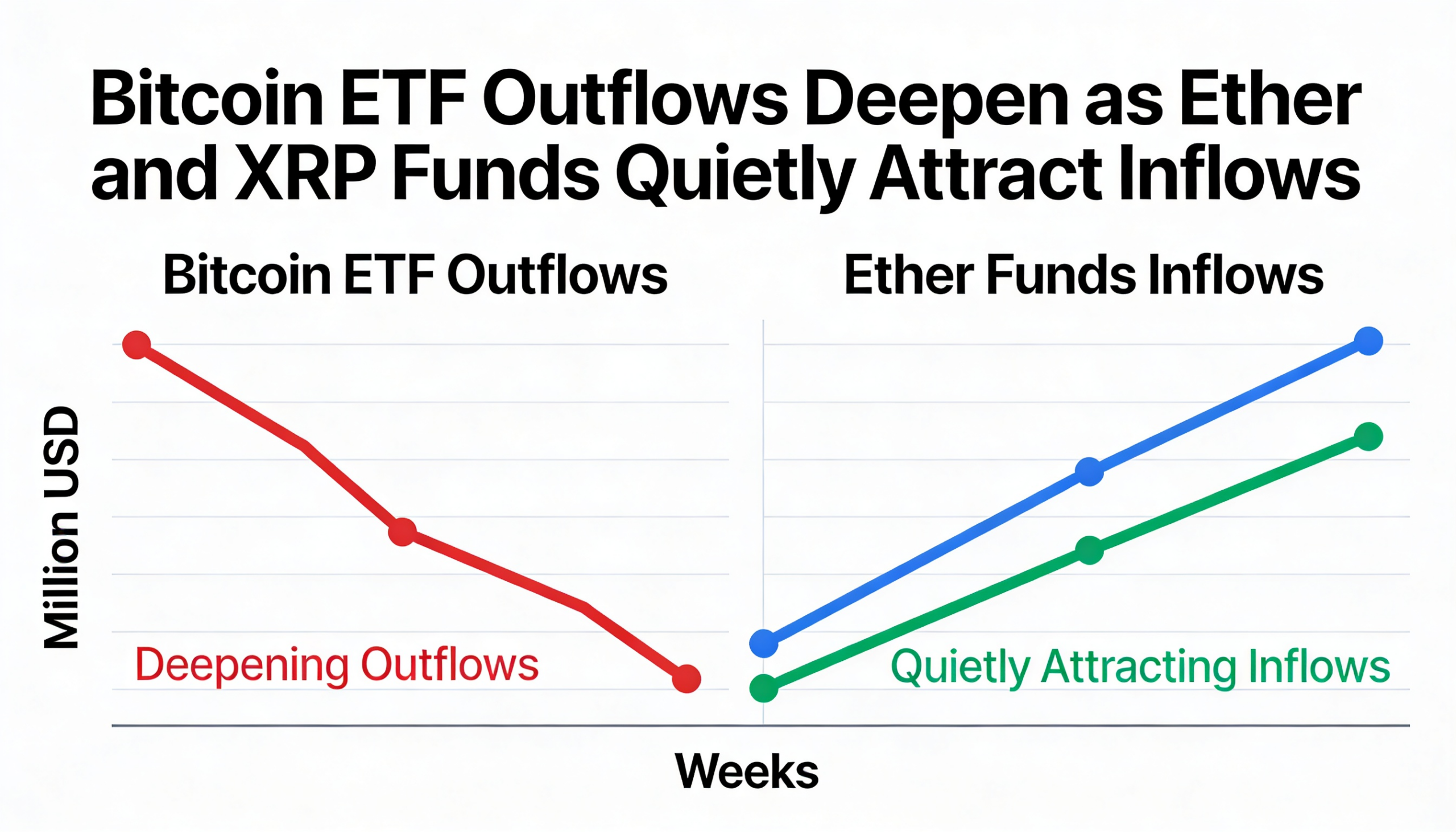 Ether and XRP funds attract inflows as Bitcoin ETF outflows deepen