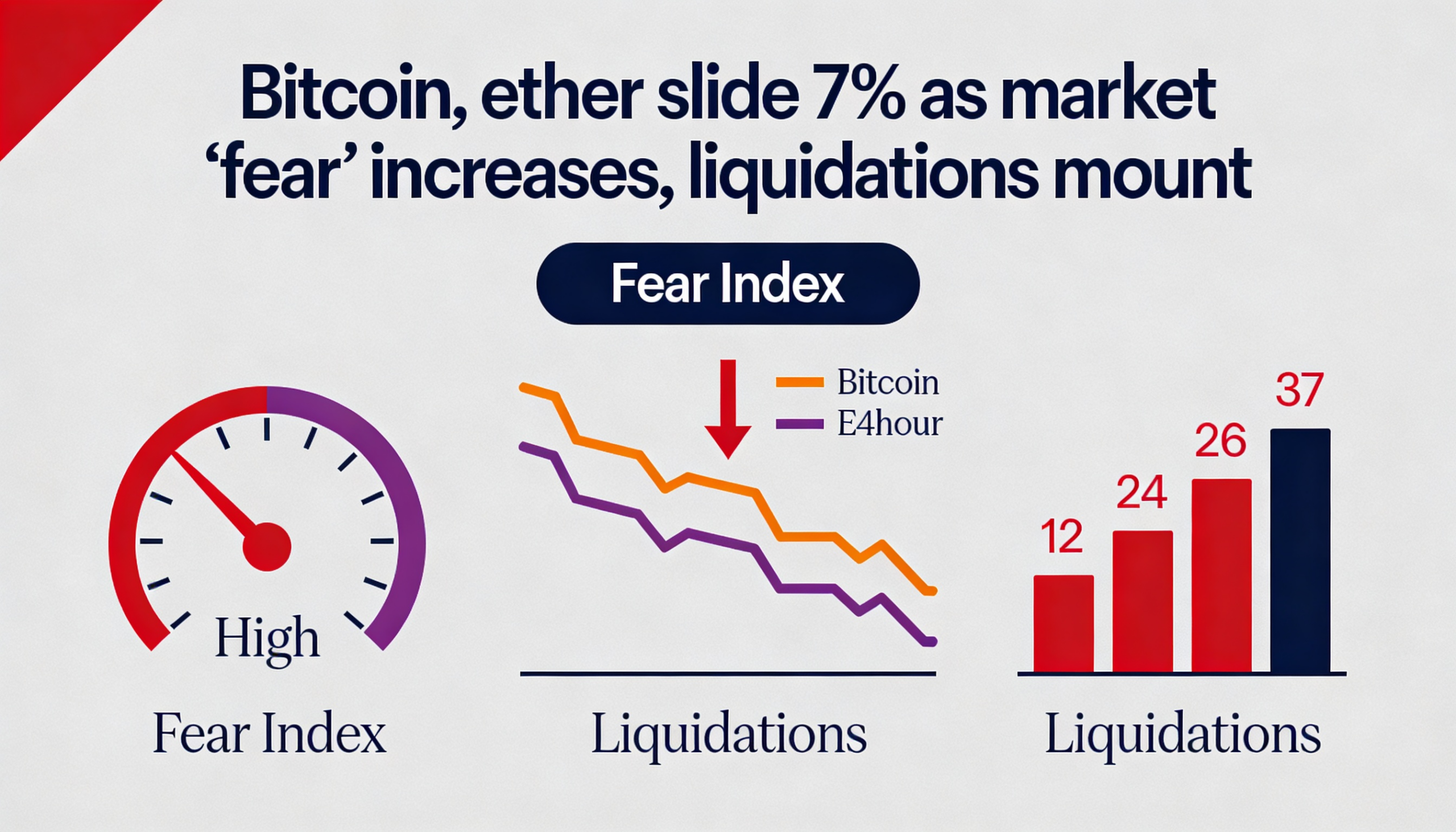 Crypto Markets Tumble as Bitcoin, Ether Fall 7% on Growing Fear