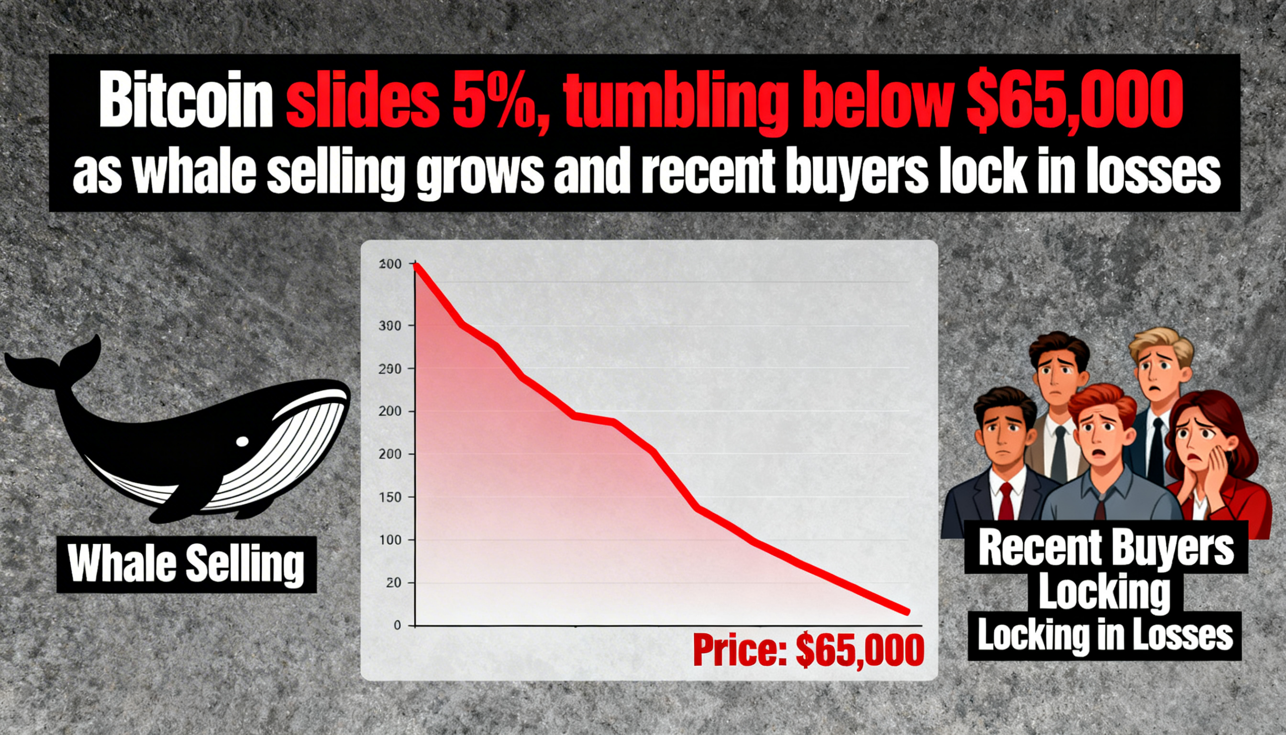 Bitcoin slides past the $65K mark, down 5% as whale distribution accelerates and short-term buyers cash out