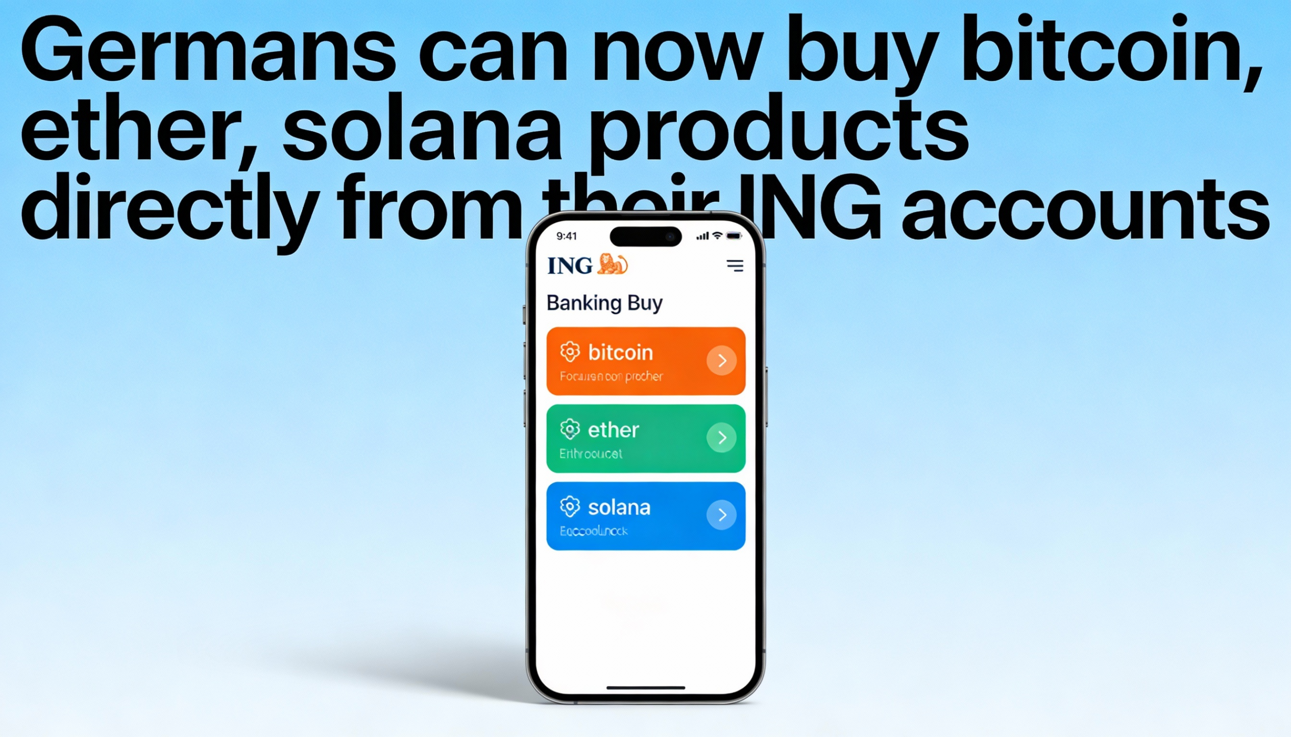Bitcoin, ether and solana now available to German ING account holders