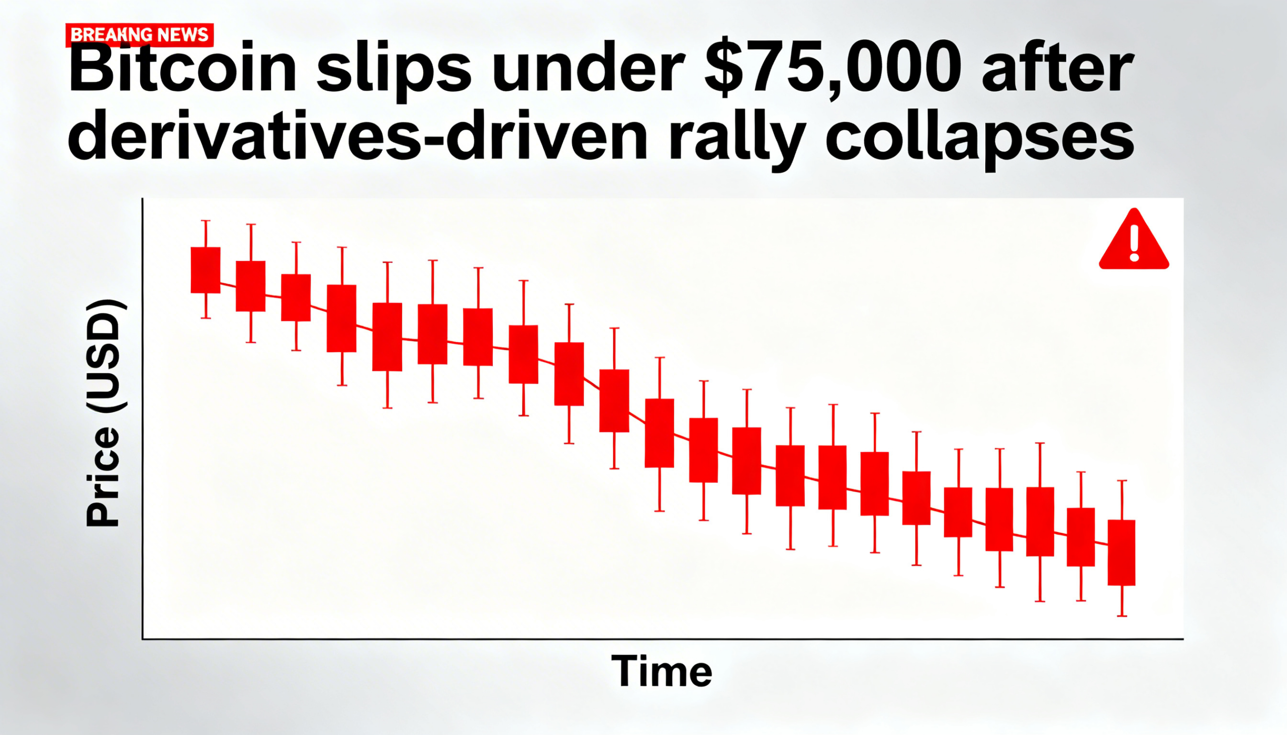 Bitcoin retreats beneath $75,000, signaling a pullback in its derivatives-driven advance