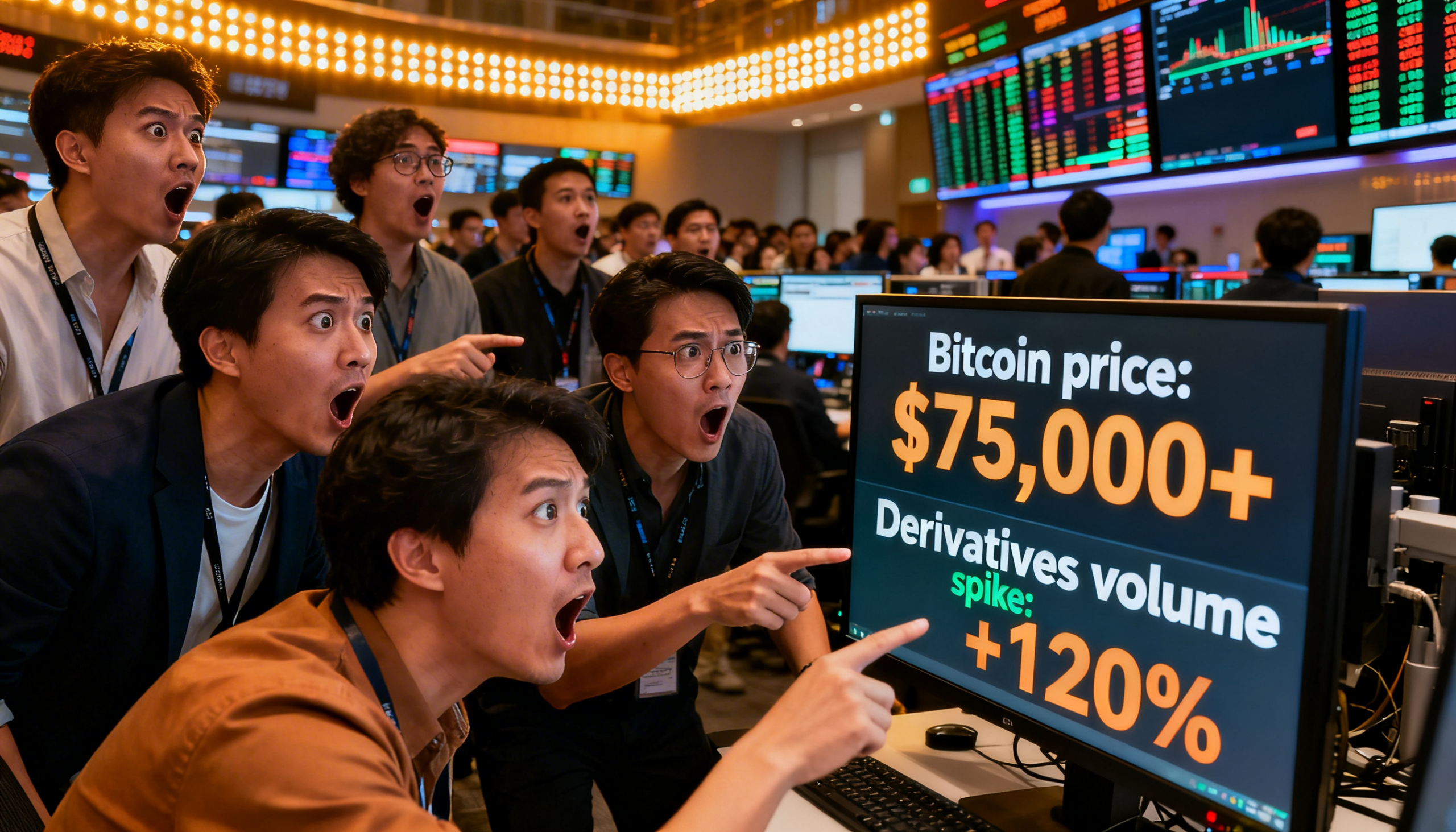 Bitcoin tops $75,000, with derivatives positioning likely powering the move higher