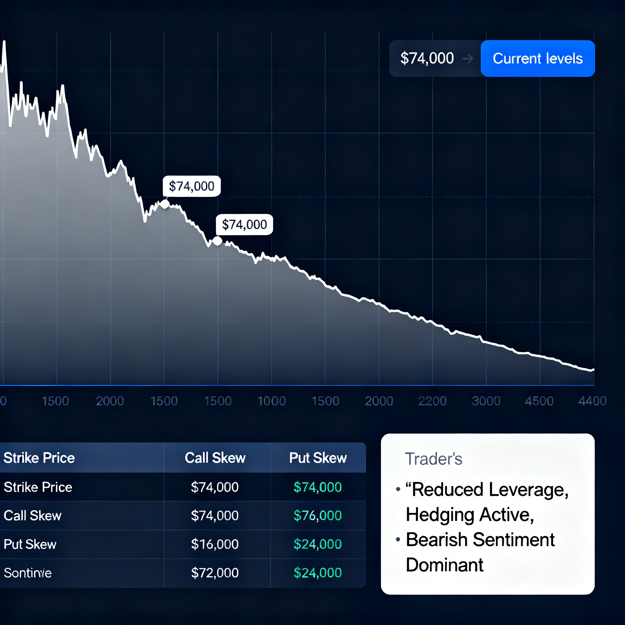 Bitcoin pulls back from $74K amid derivatives data pointing to careful market positioning.