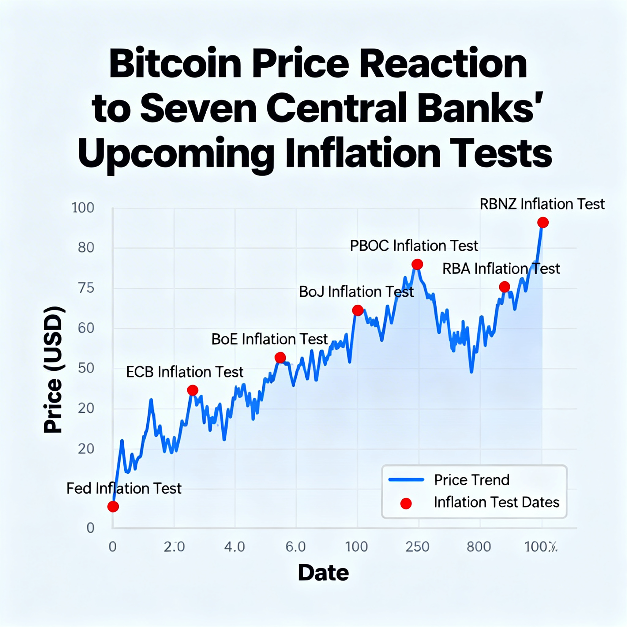 Seven central banks are set to face an inflation test next week — a development that could stir volatility in Bitcoin.
