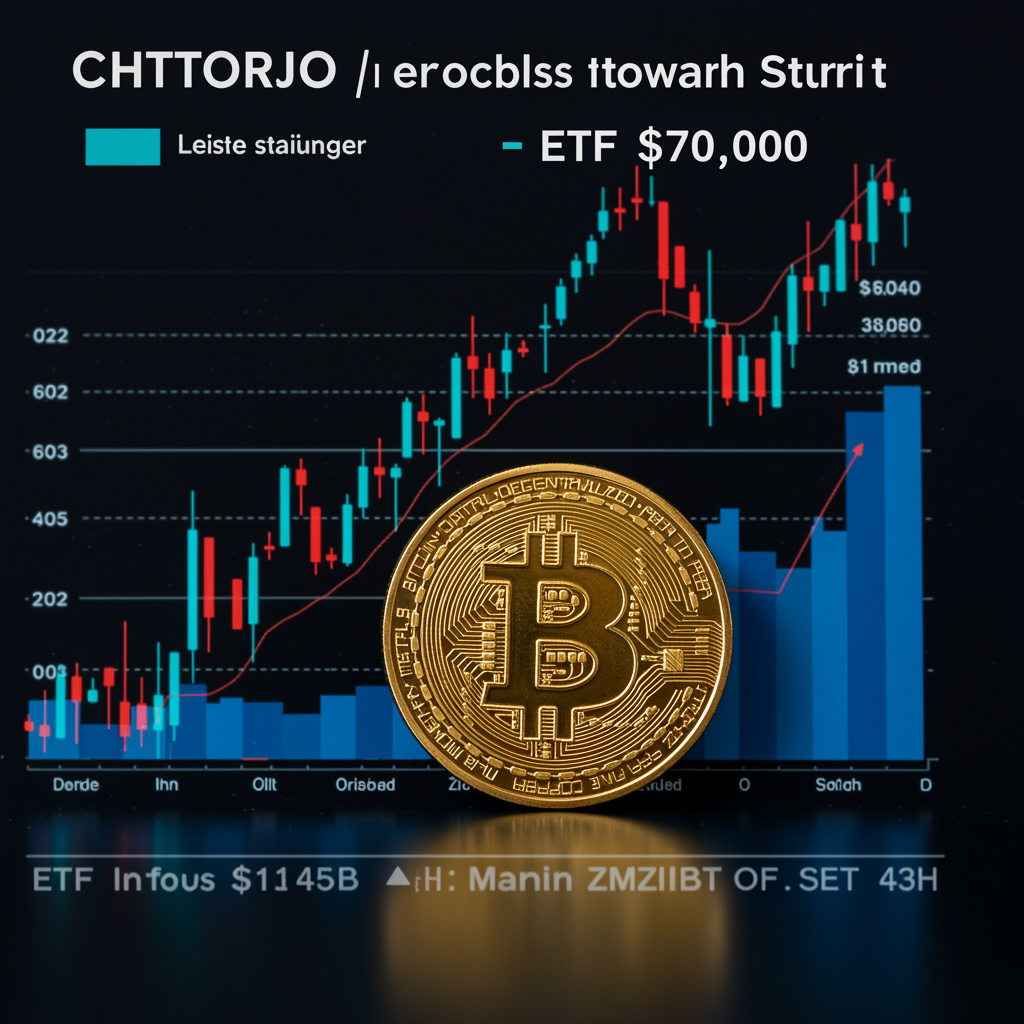 Bitcoin edges back toward $70,000 amid $1.45B in ETF inflows over five days.