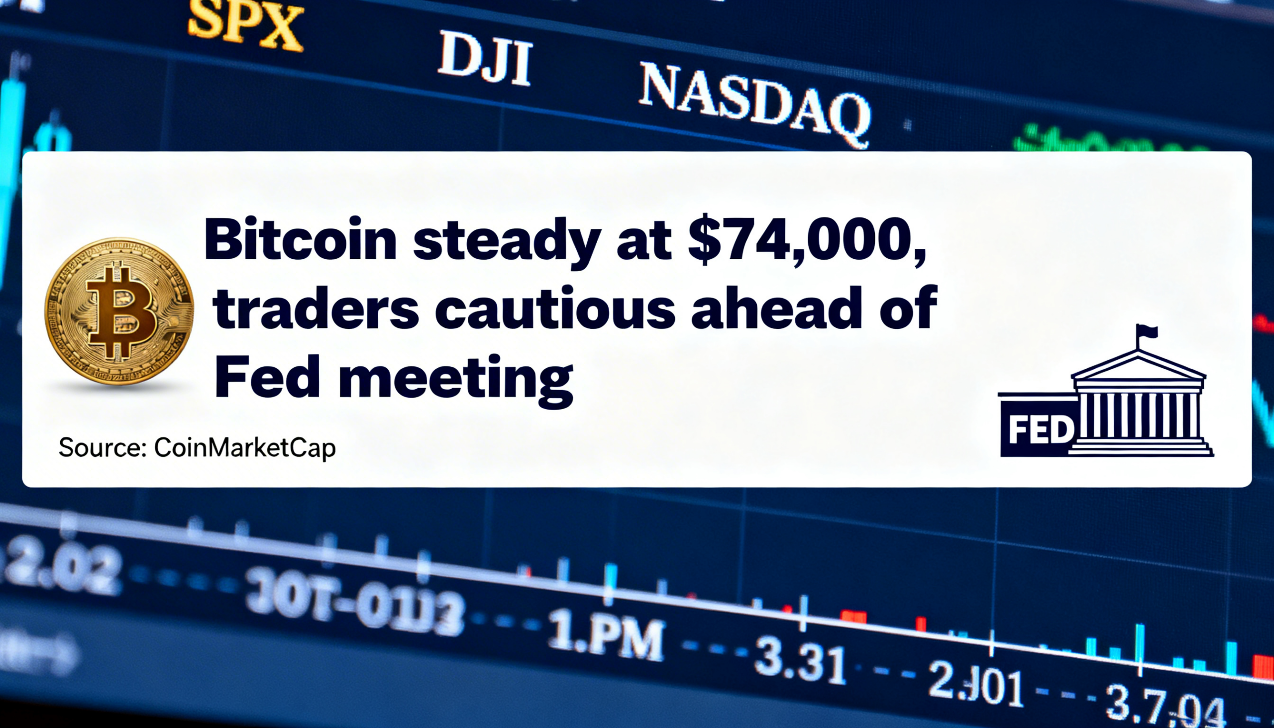 Bitcoin remains near $74,000 with caution dominating ahead of the Fed’s policy announcement.