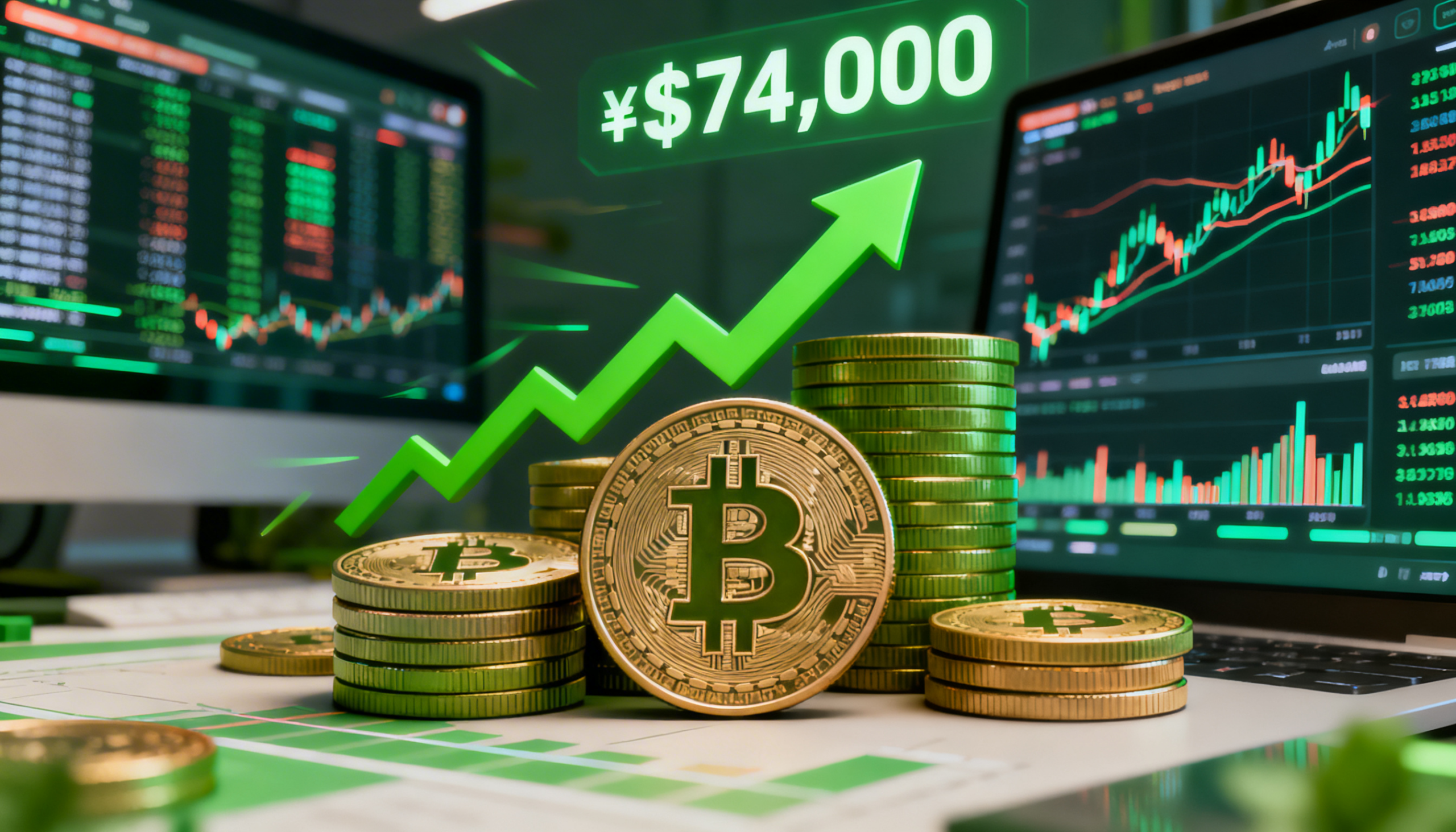 Altcoins climb as bitcoin inches toward testing the $74,000 breakout zone.