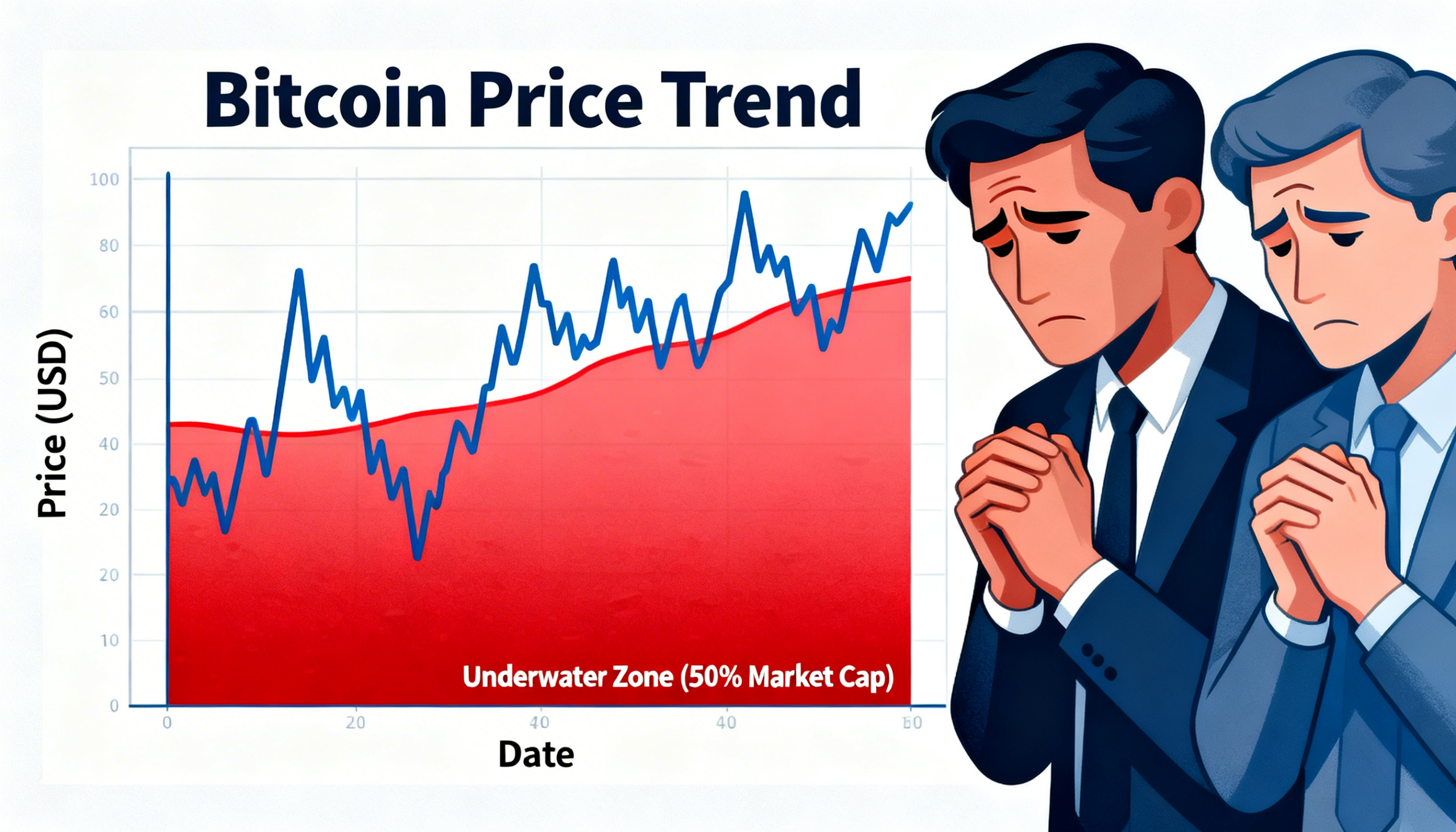 About half of circulating BTC is trading below acquisition price as long-term holders exit positions at a loss.