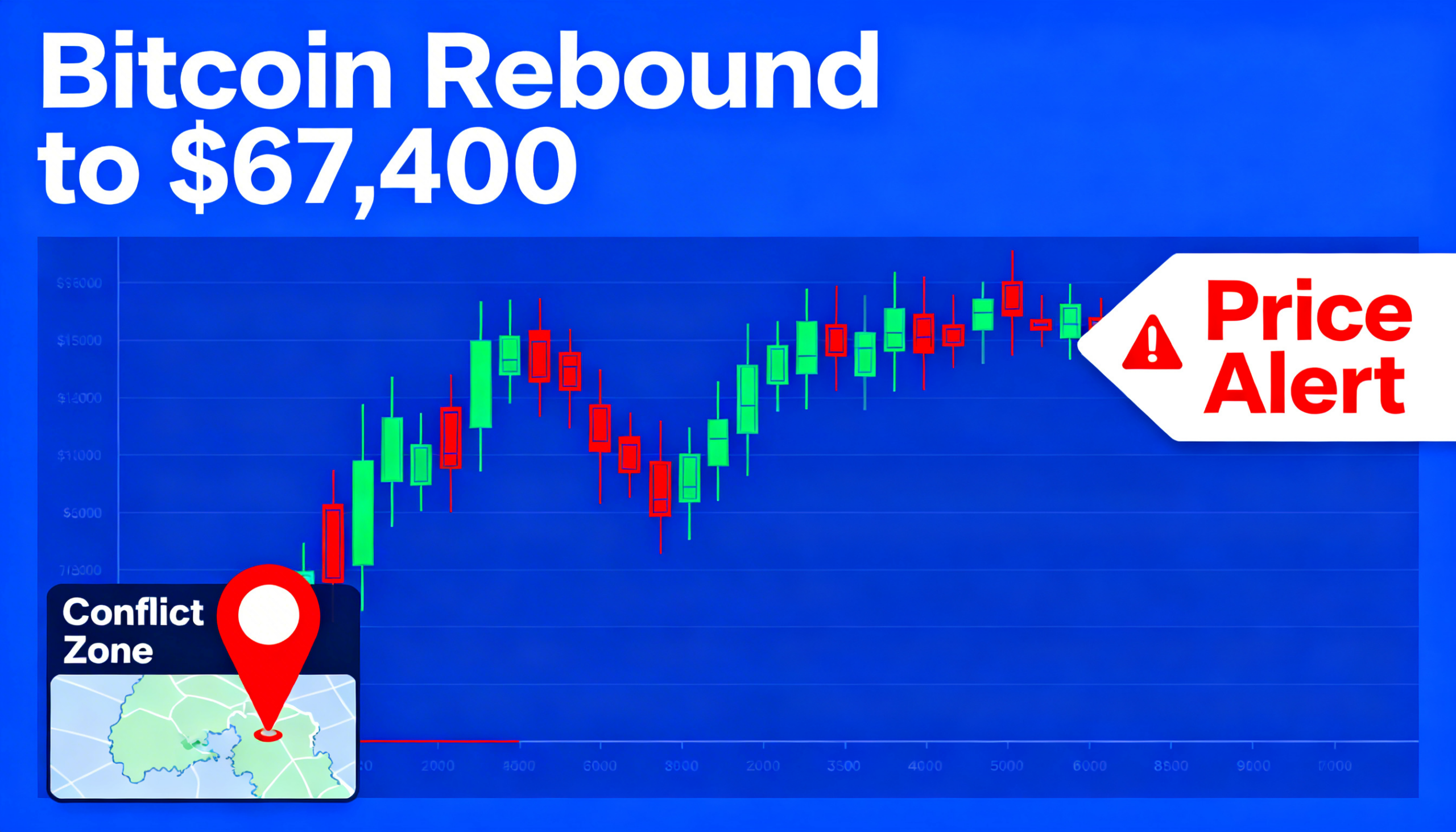 Bitcoin bounces to $67,400 following a drop beneath $65,200 as Houthi escalation widens the Iran conflict.