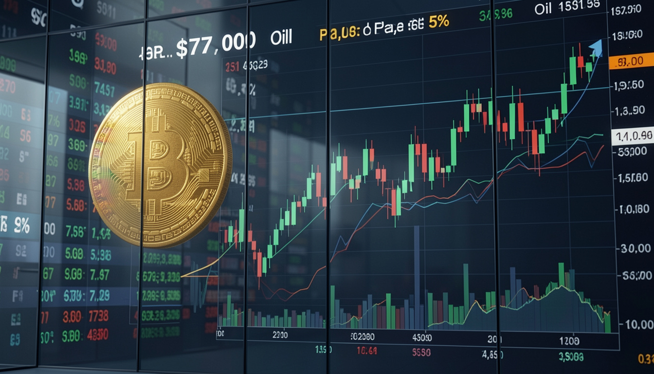 Bitcoin remains above $77,000 with Asian equities rising on a sharp oil pullback.
