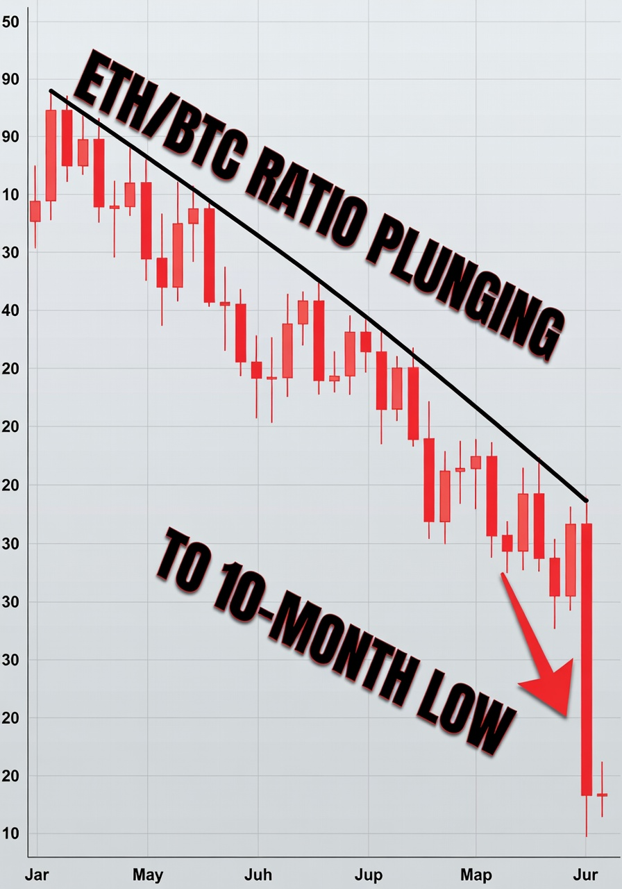 As ether struggles to keep pace with bitcoin, the ETH/BTC ratio has fallen to its lowest point in 10 months.