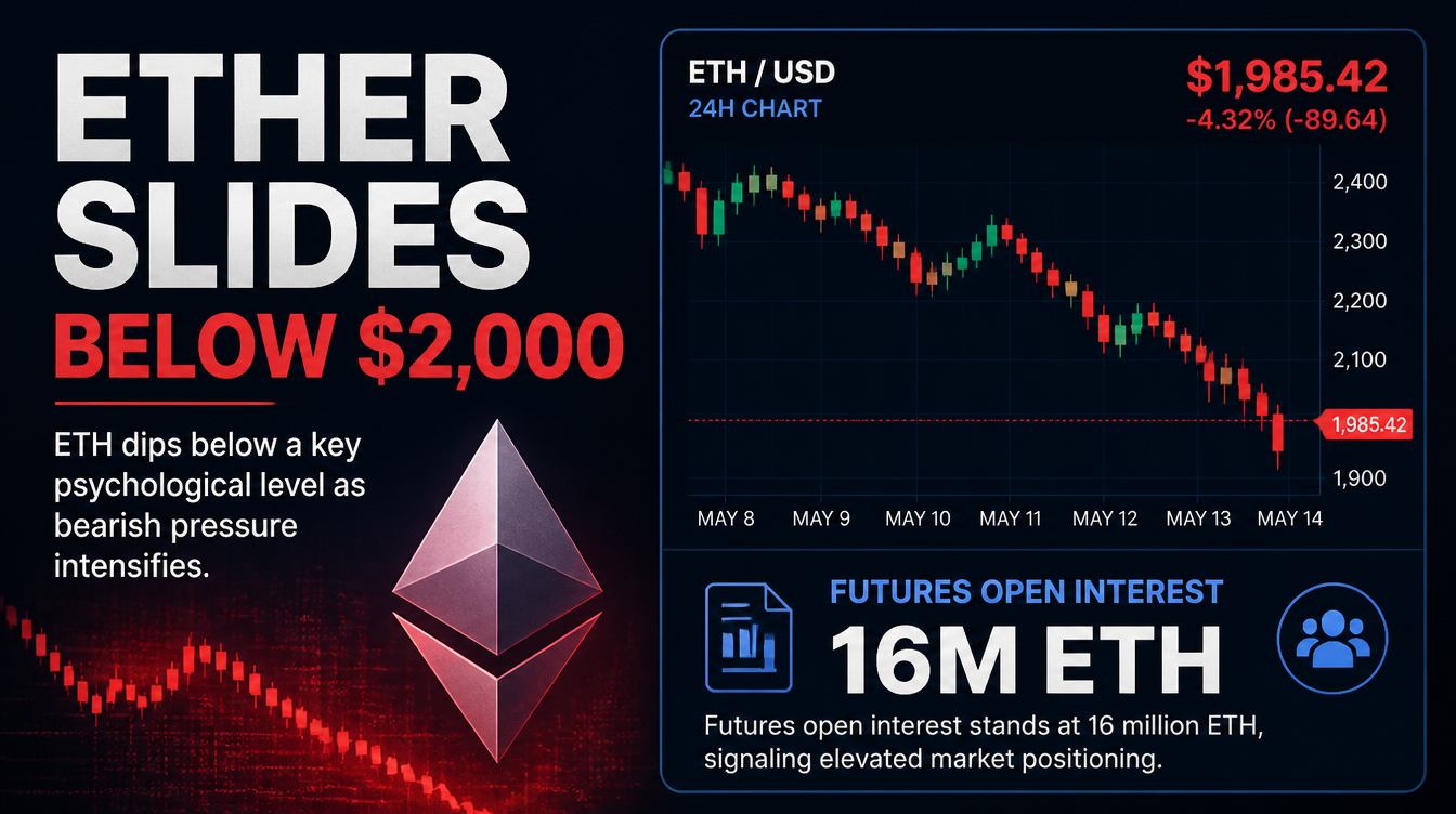Contrasting momentum: ETH declines under $2,000 as futures open interest hits a new high of 16 million ETH