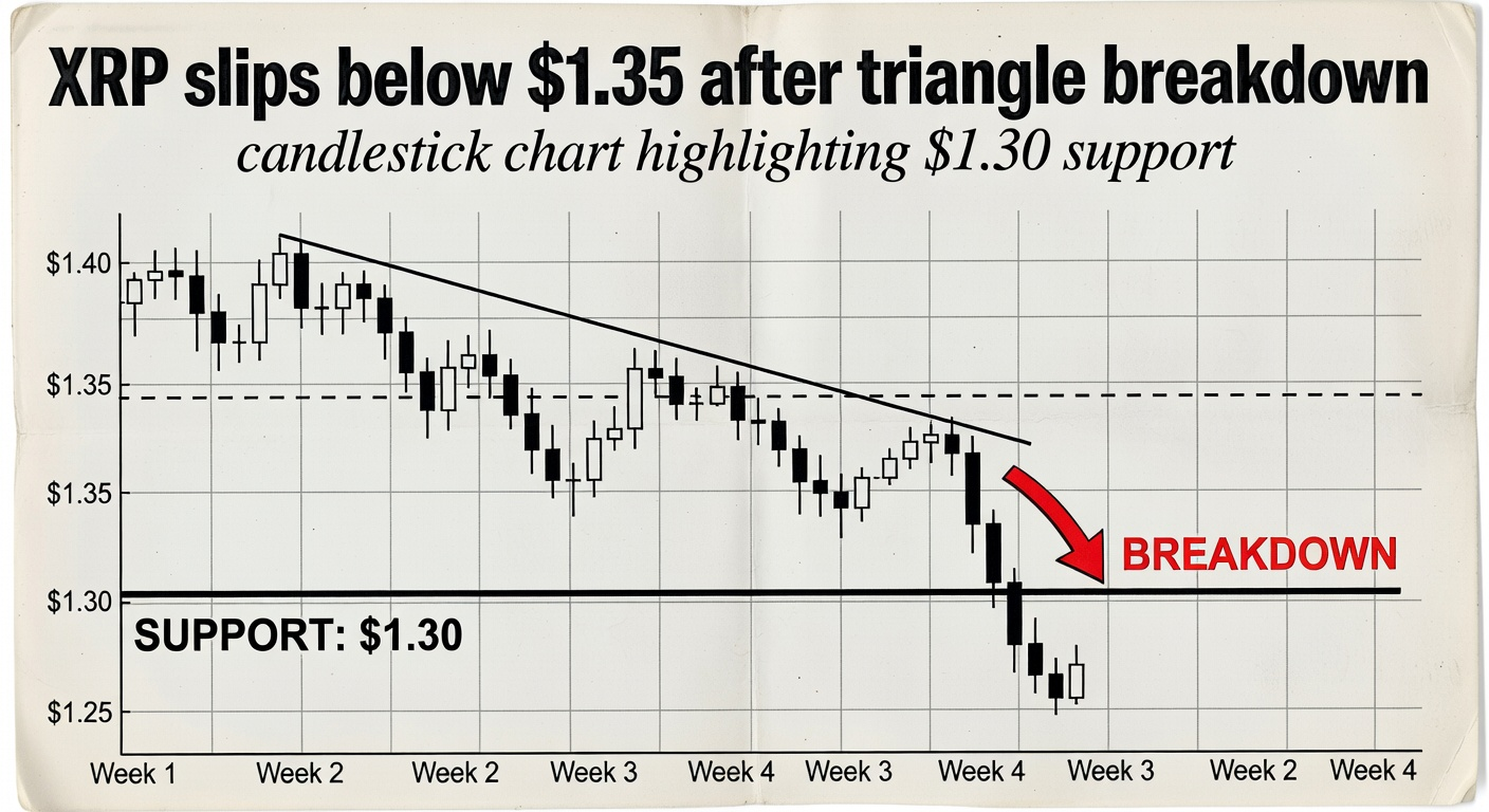 XRP drops below $1.35, with chart breakdown pointing toward $1.30 support