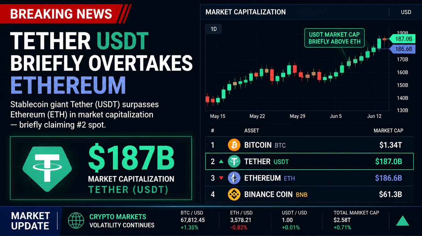 Stablecoin Power Play: USDT Edges Past Ethereum in Brief Market Cap Flip