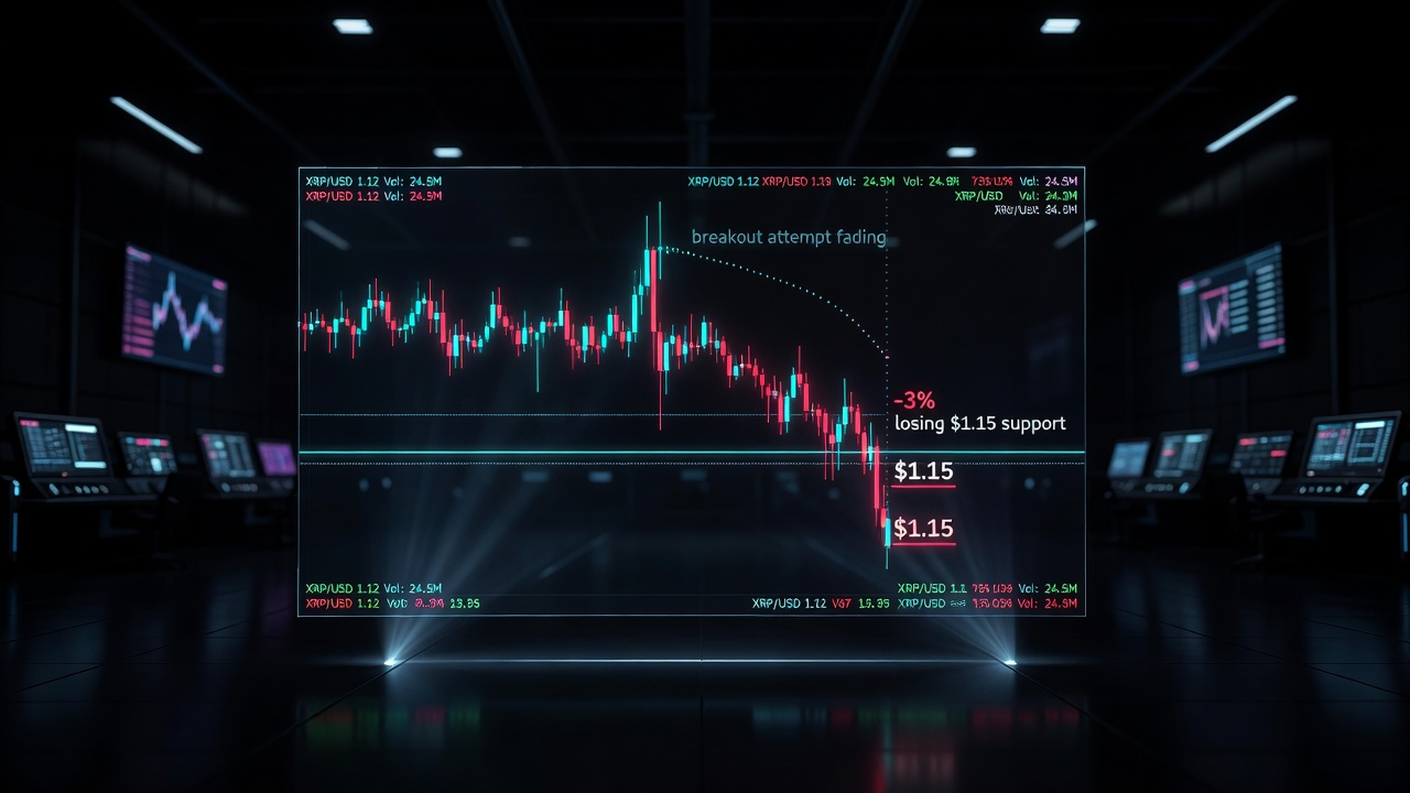 XRP Pulls Back 3% as Breakout Attempt Collapses at $1.15 Support