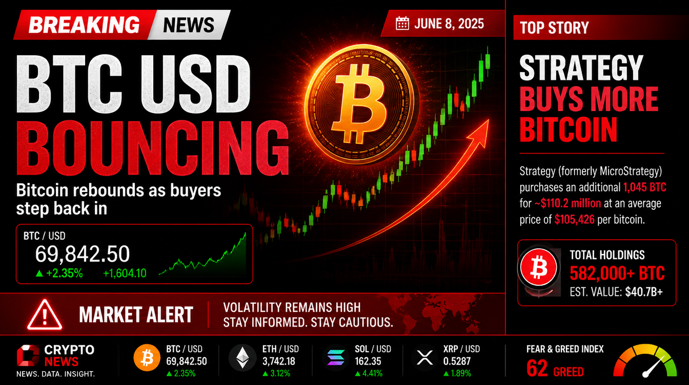 BTC USD Bounces While Strategy Accumulates Bitcoin and Hayes Pushes Back on On-Chain Claims