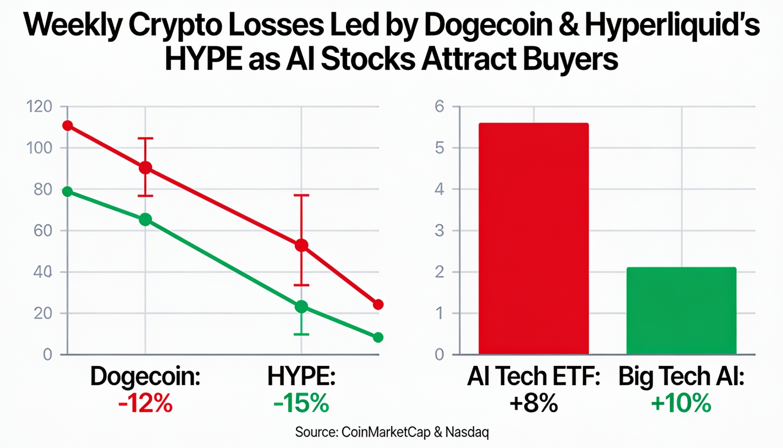Dogecoin and HYPE Tumble as Capital Rotates From Crypto Into AI Stocks
