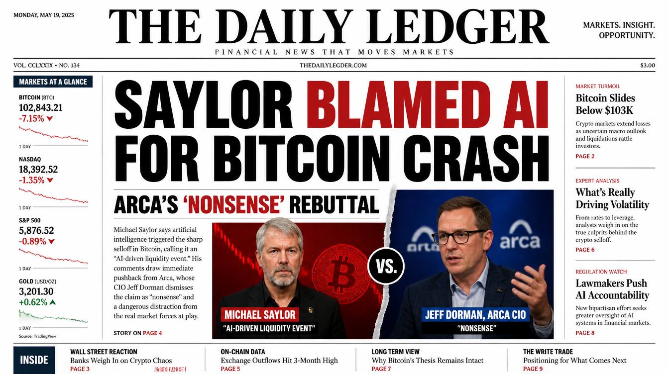 Bitcoin Drop Sparks Debate as Saylor Points to AI and Arca Pushes Back Hard
