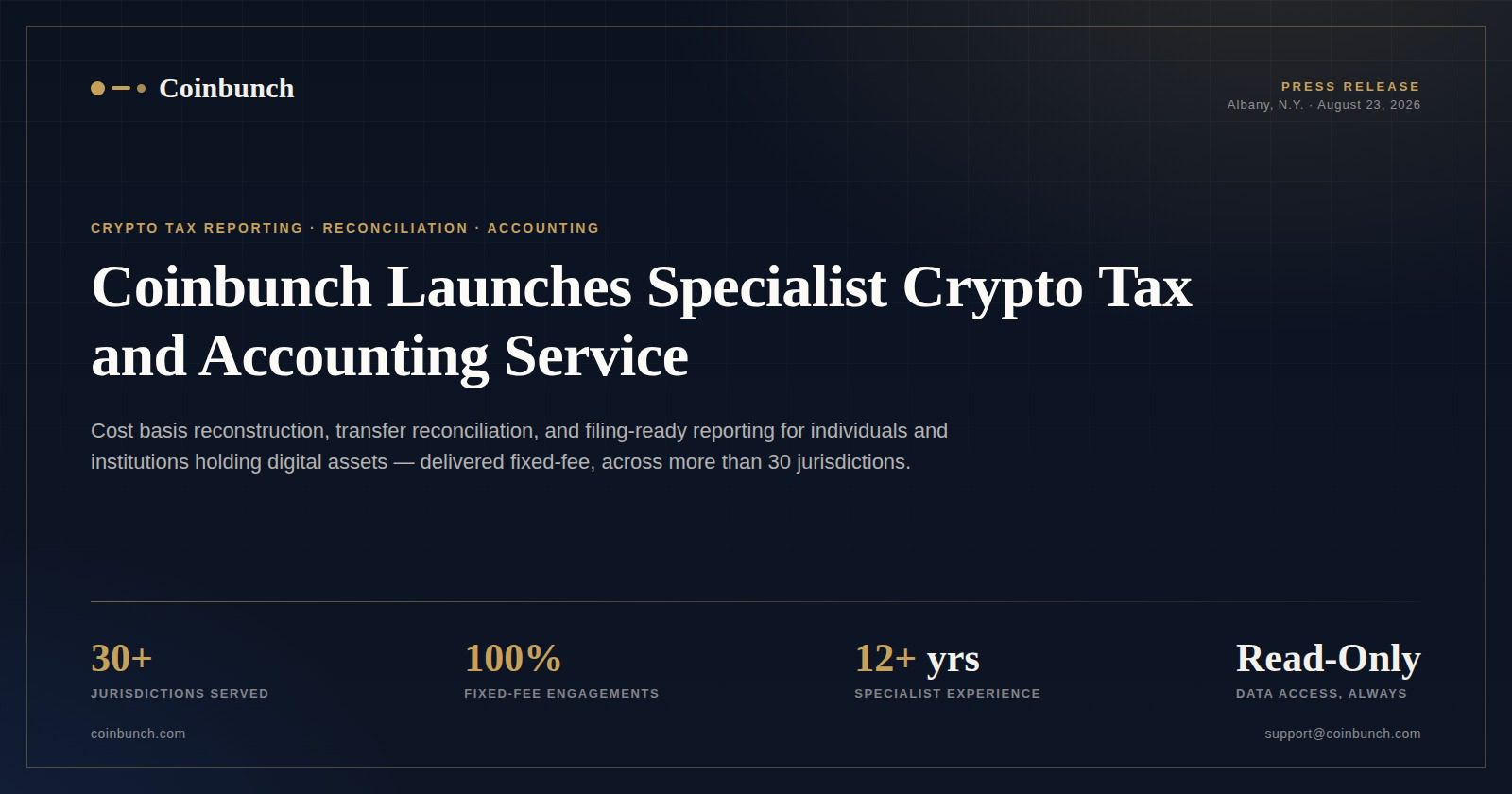 Coinbunch Launches Specialist Crypto Tax Reporting and Accounting Service for Individuals and Institutions