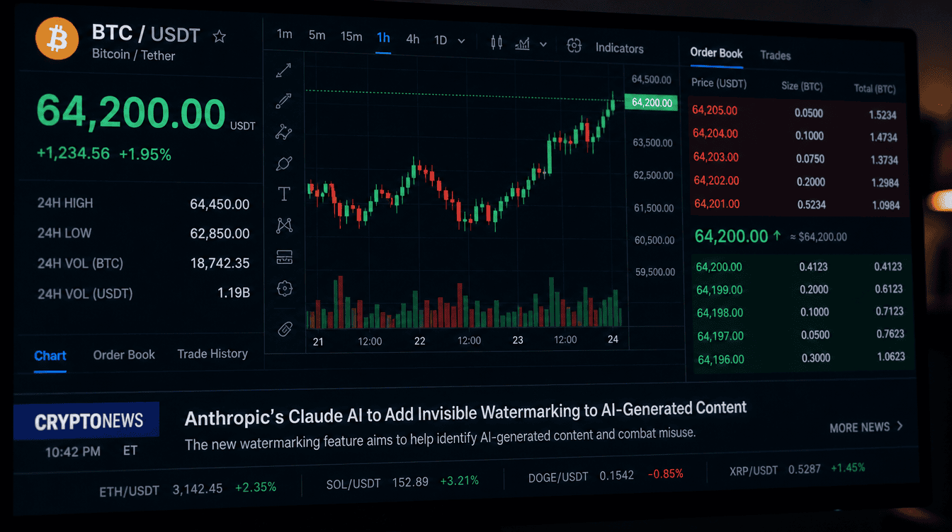 Bitcoin Holds $64.2K as Anthropic Introduces Watermarks for Claude-Generated Content