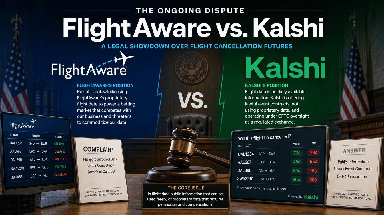 Flight Cancellation Bets Spark Legal Fight Between FlightAware and Kalshi